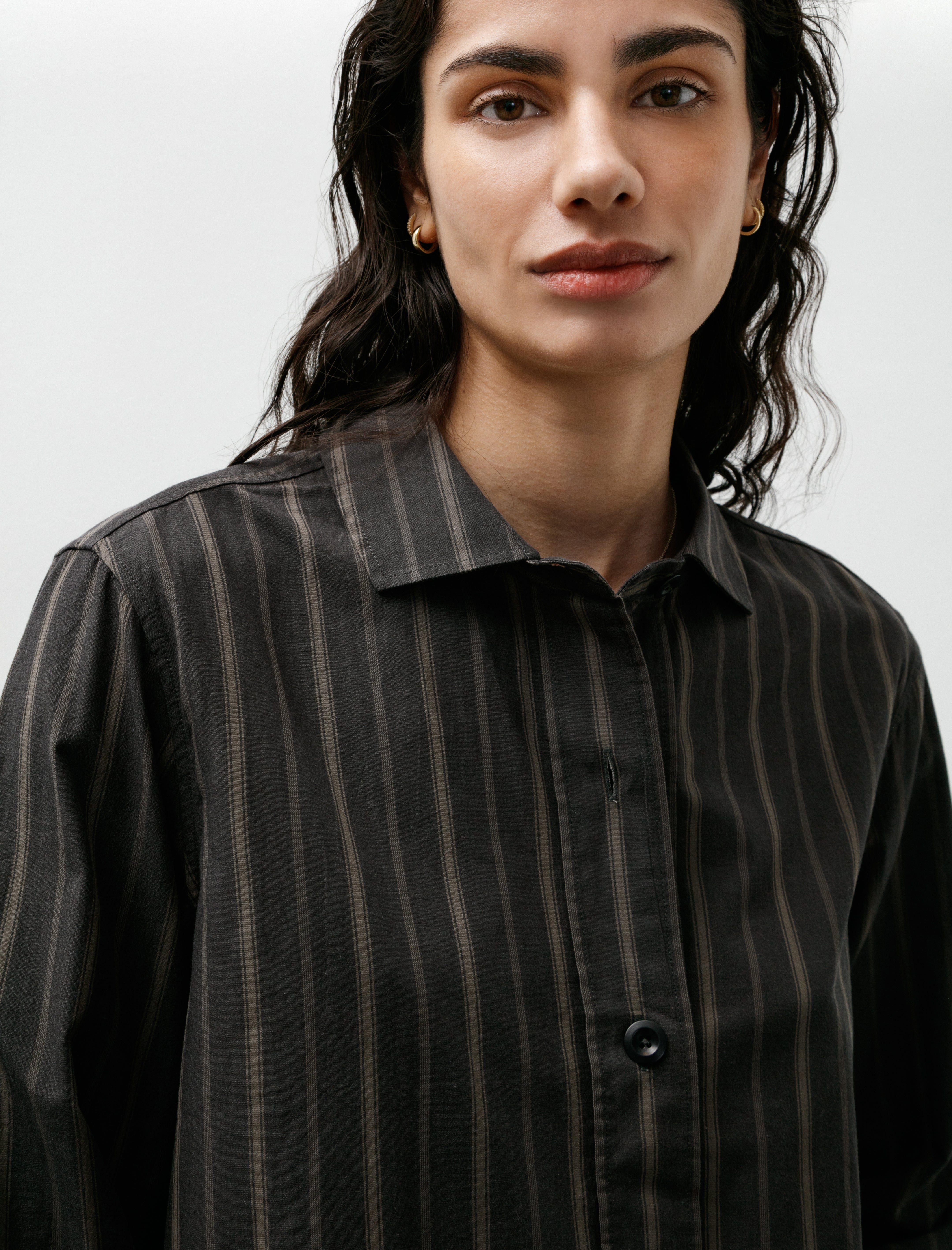 Margaret Howell MHL Simple Shirt Bold Stripe Cotton Off Black/Khaki