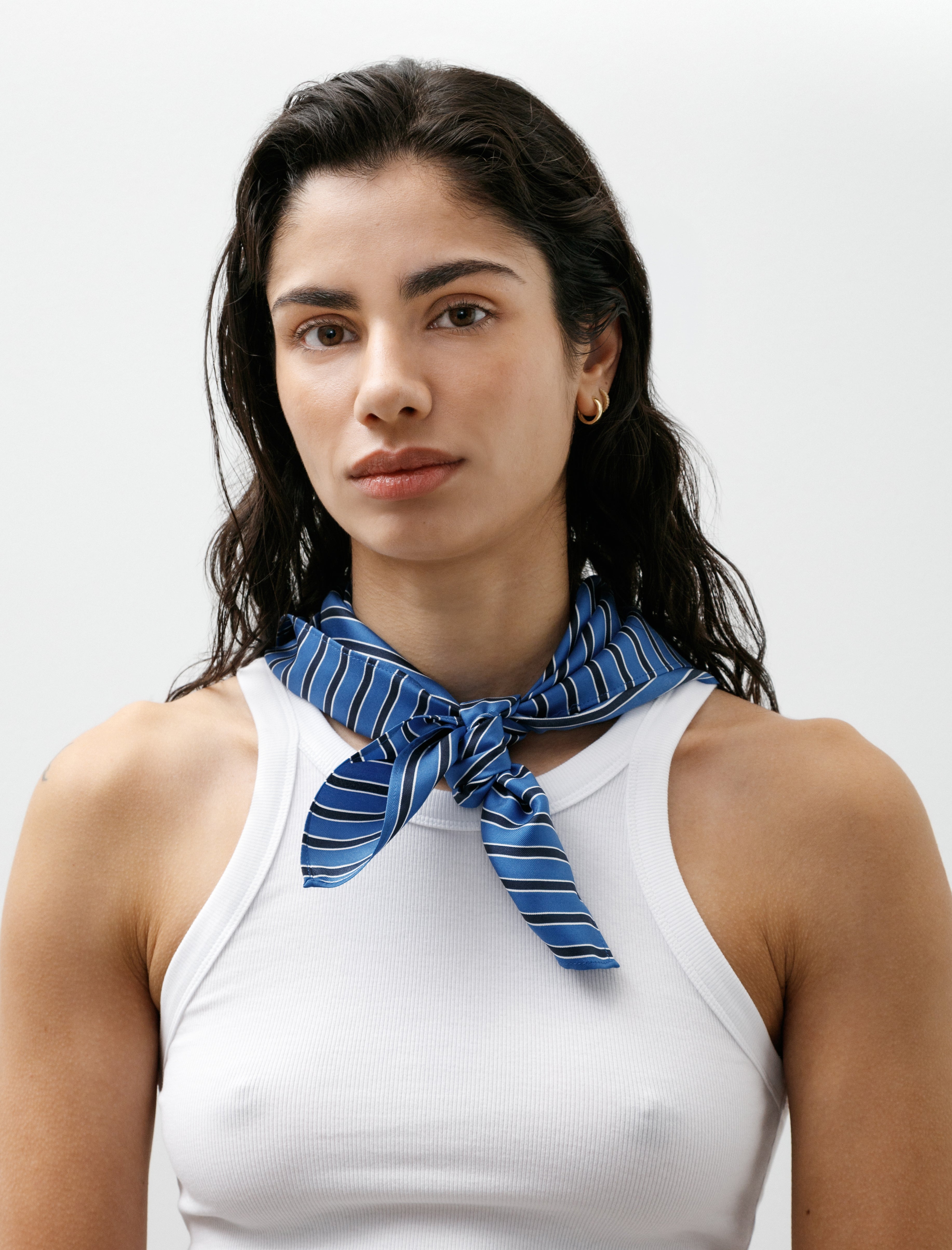 Totême Striped Silk Scarf Blue/Navy