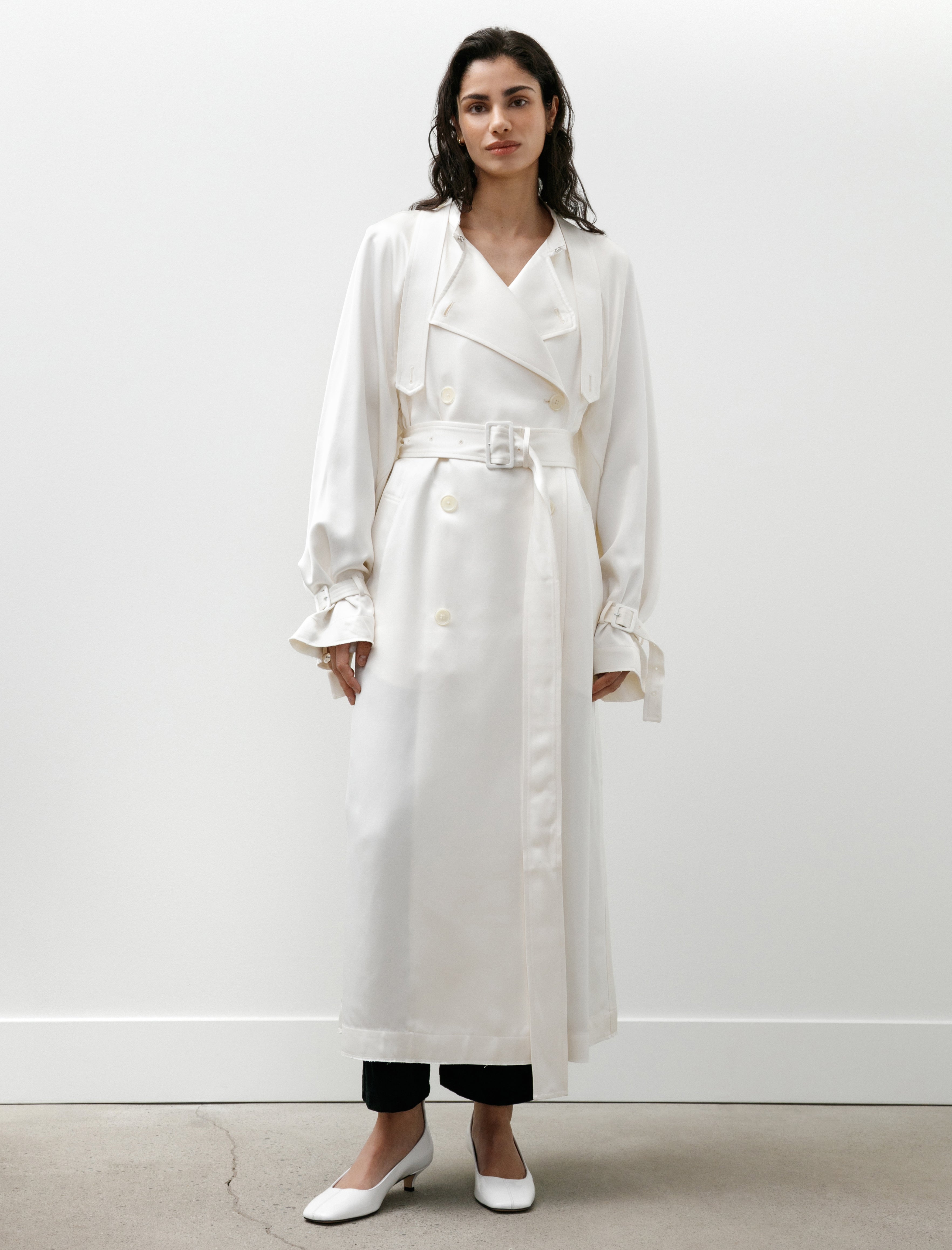 Totême Draped Satin Trench Off White