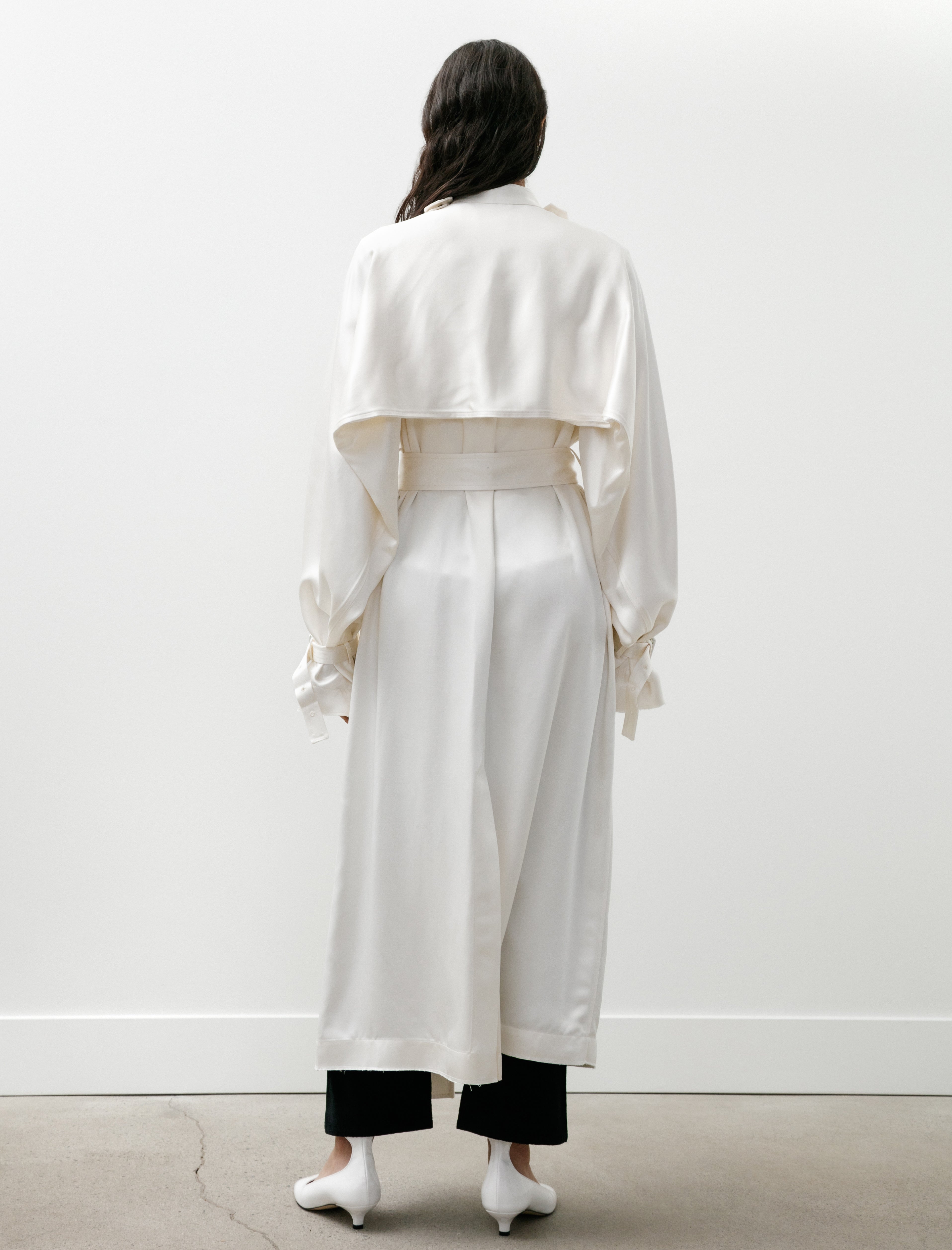 Totême Draped Satin Trench Off White