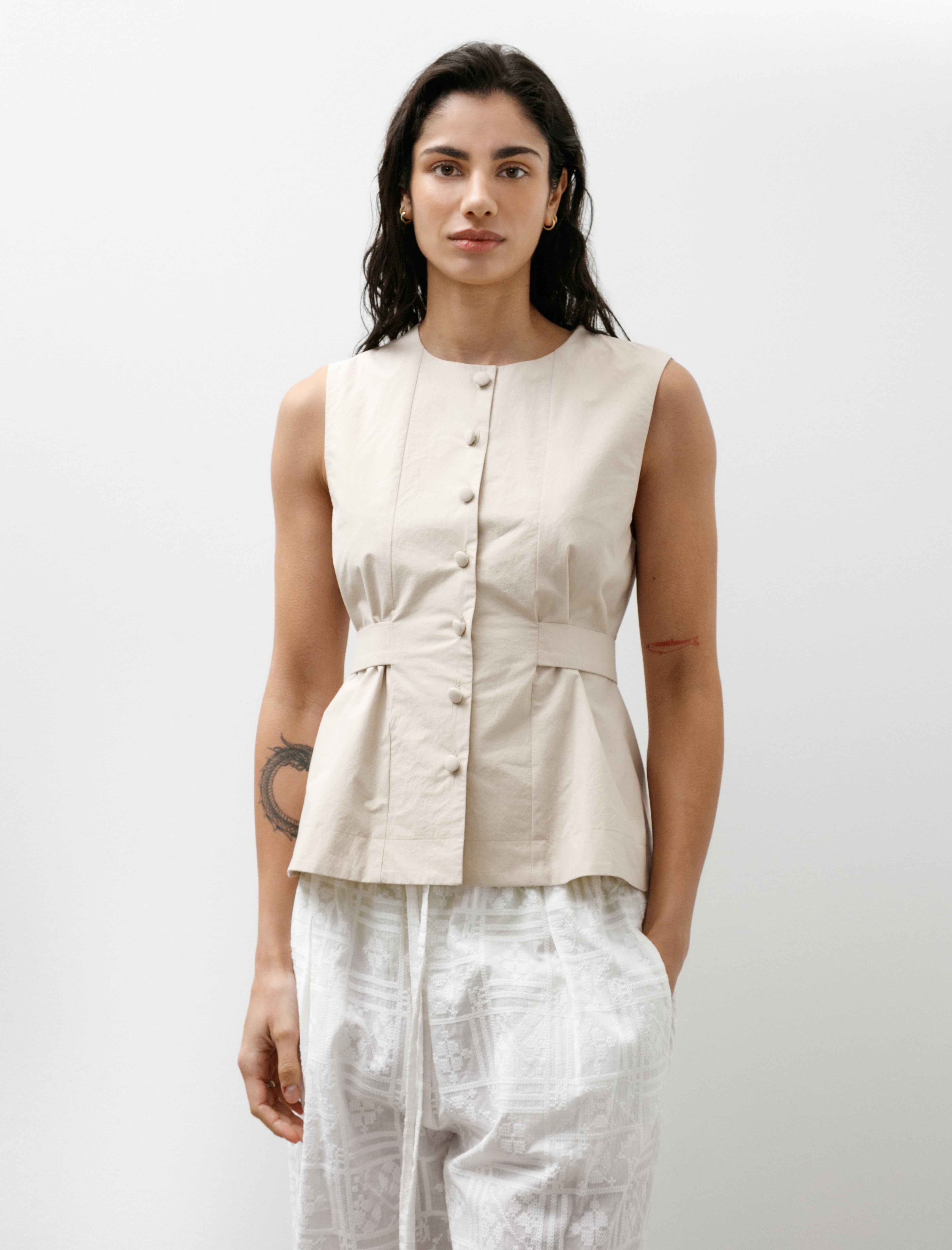 Cawley Typewriter Cotton Flo Waistcoat Oat