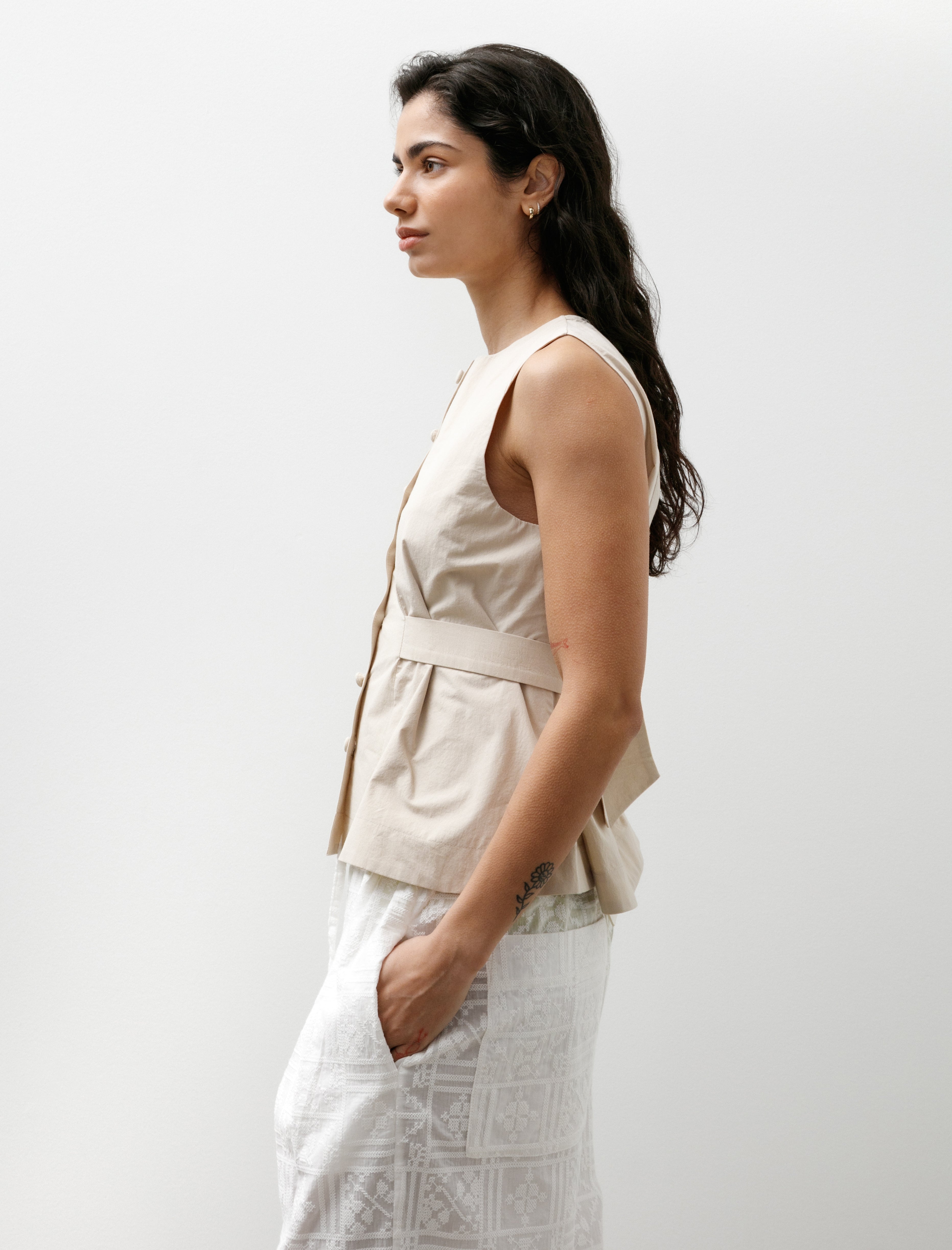 Cawley Typewriter Cotton Flo Waistcoat Oat