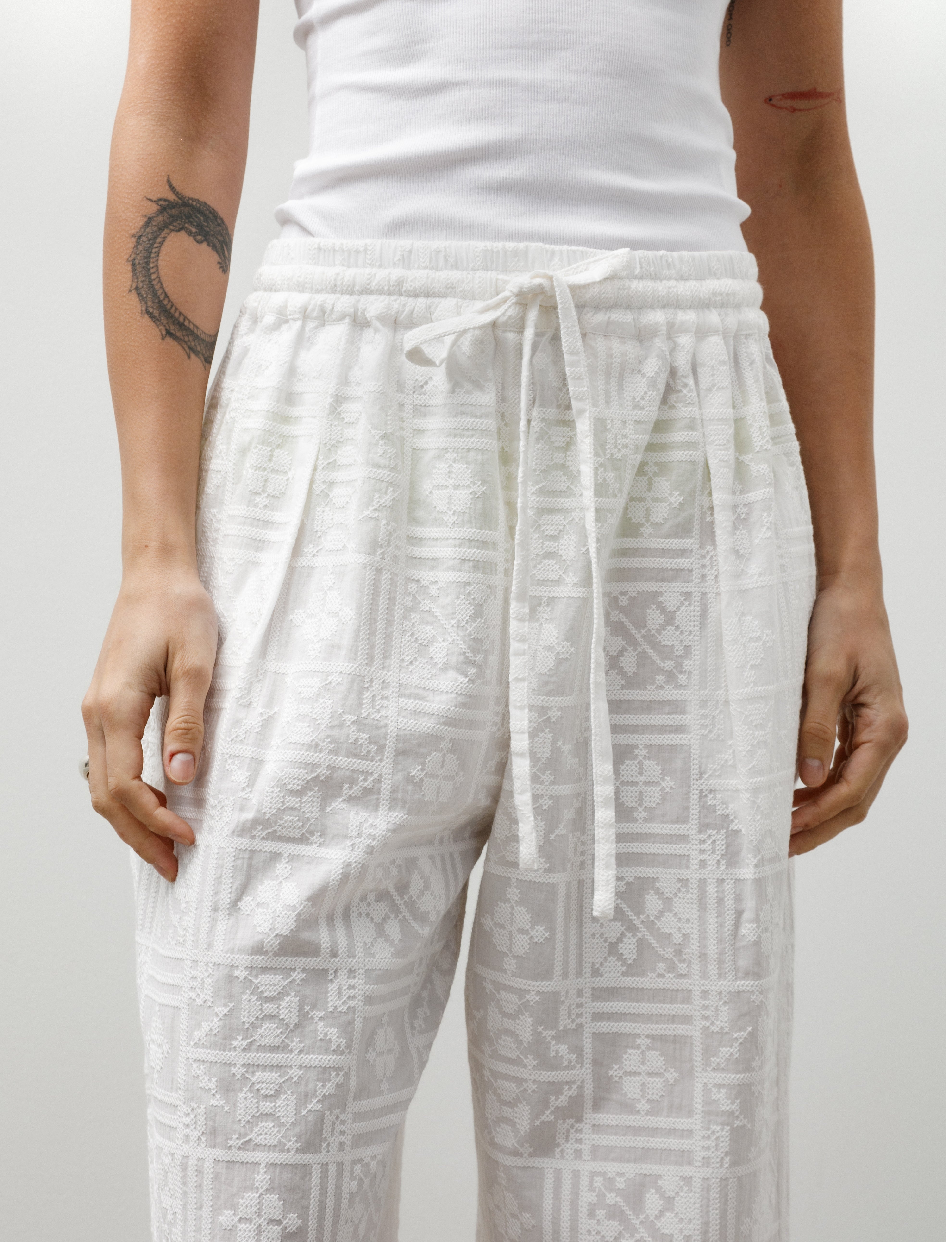 Cawley Cross Stitch Embroidery Voile Luna Trousers Ivory