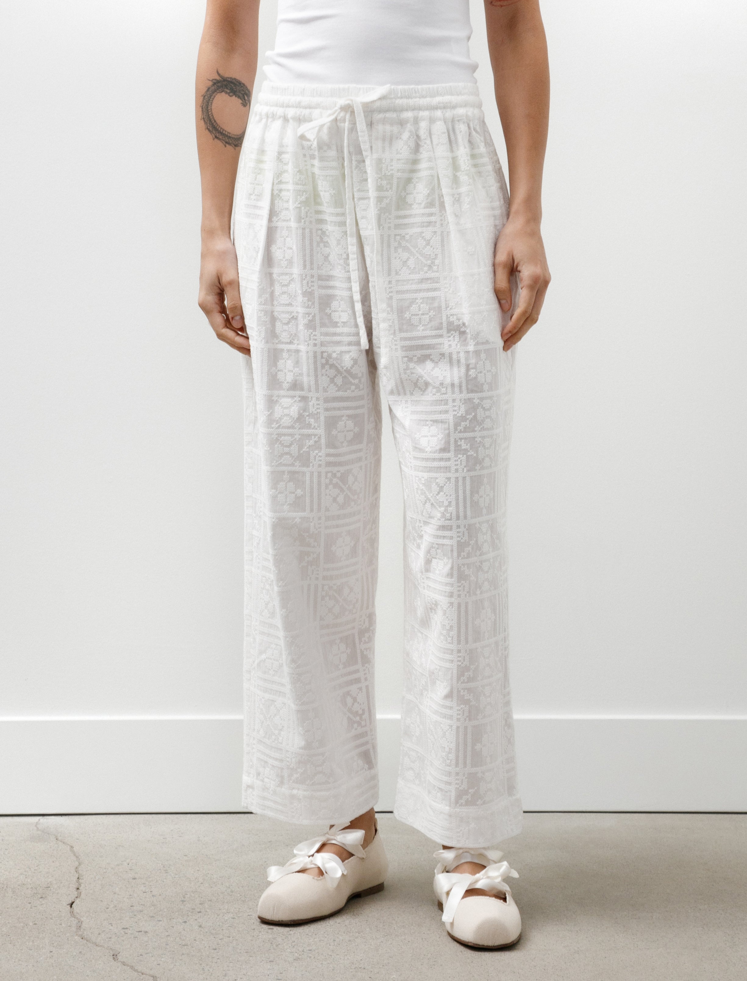 Cawley Cross Stitch Embroidery Voile Luna Trousers Ivory