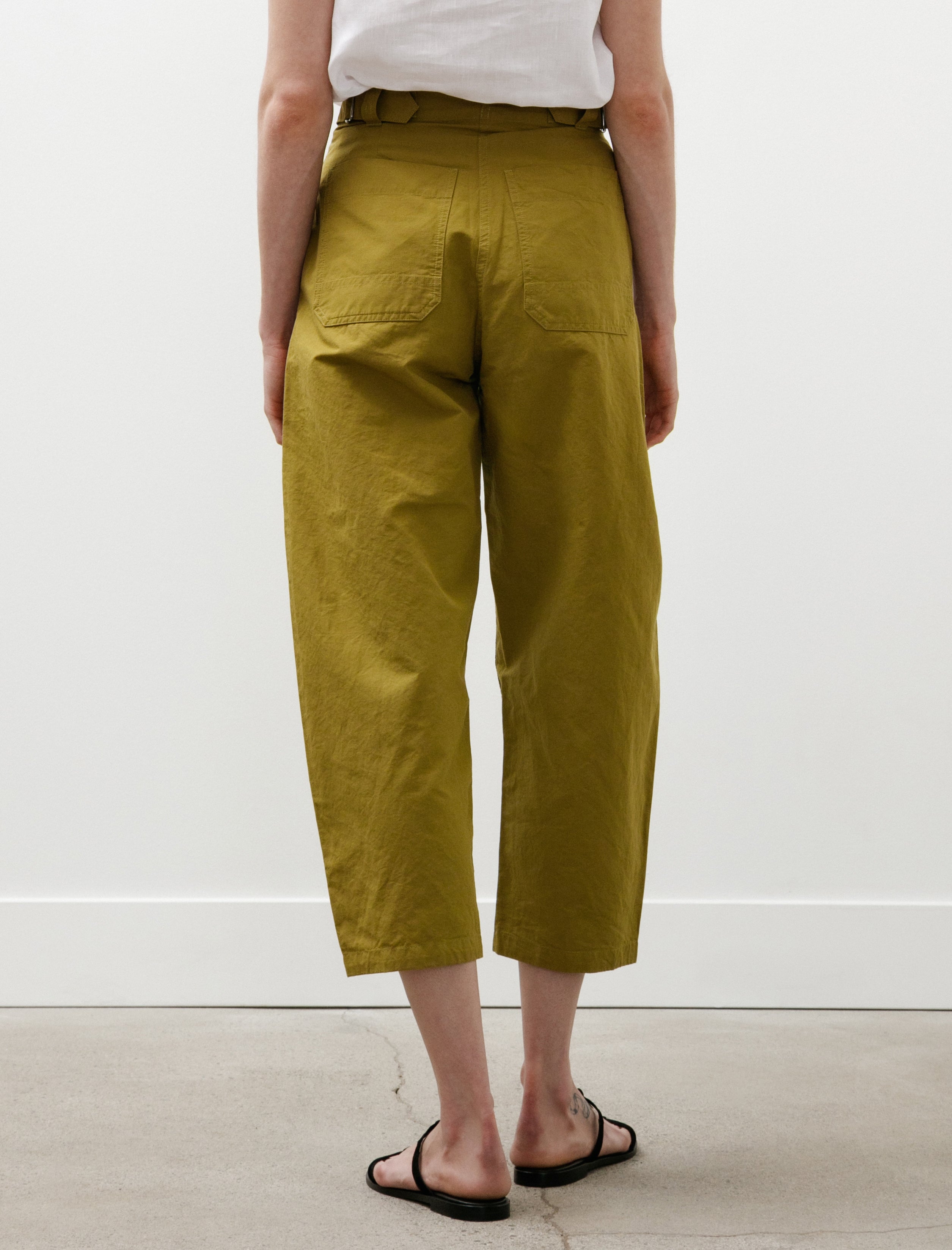 MHL Barrel Leg Trousers Dry Cotton Linen Light Olive