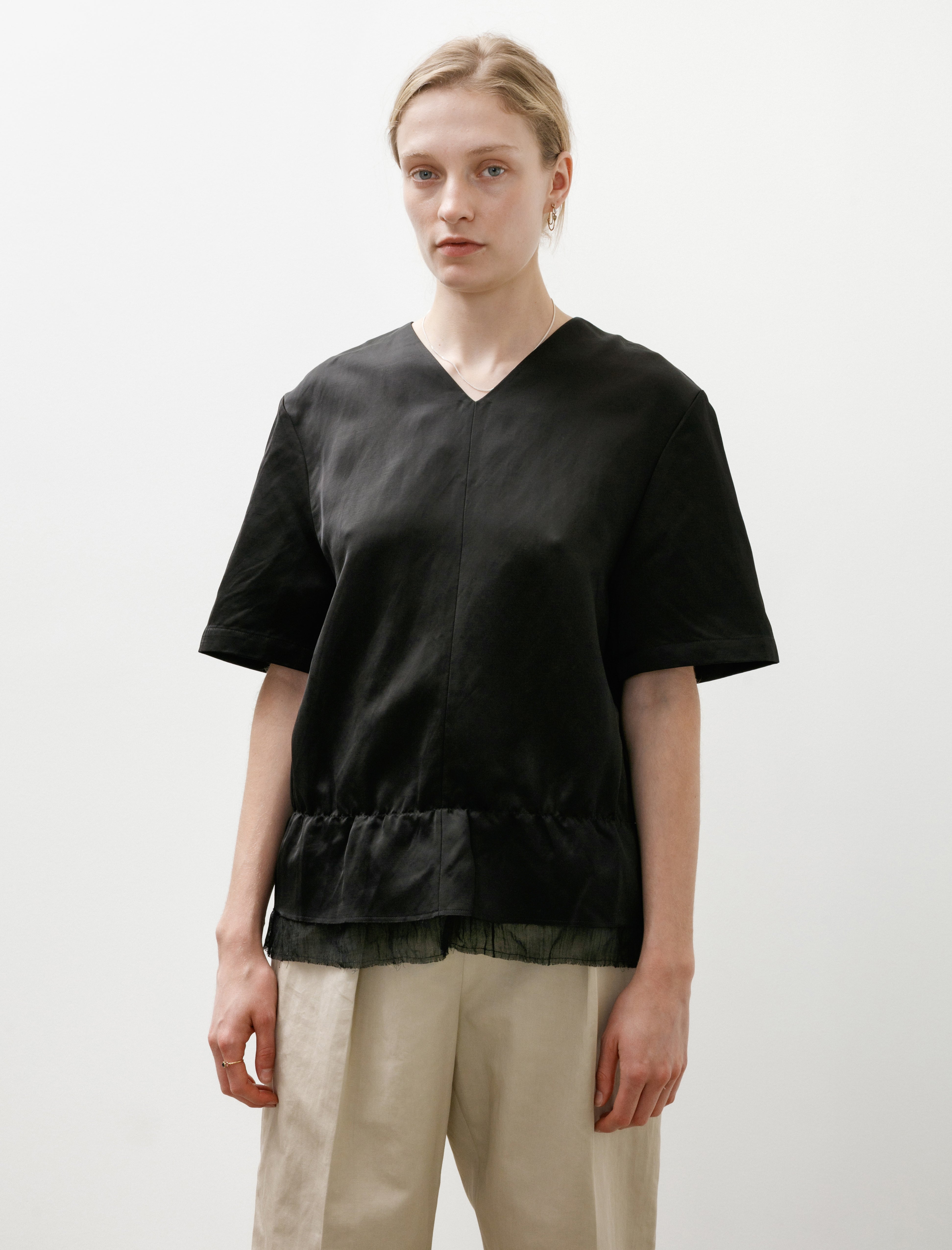 Toteme V-Neck Satin Pullover Black