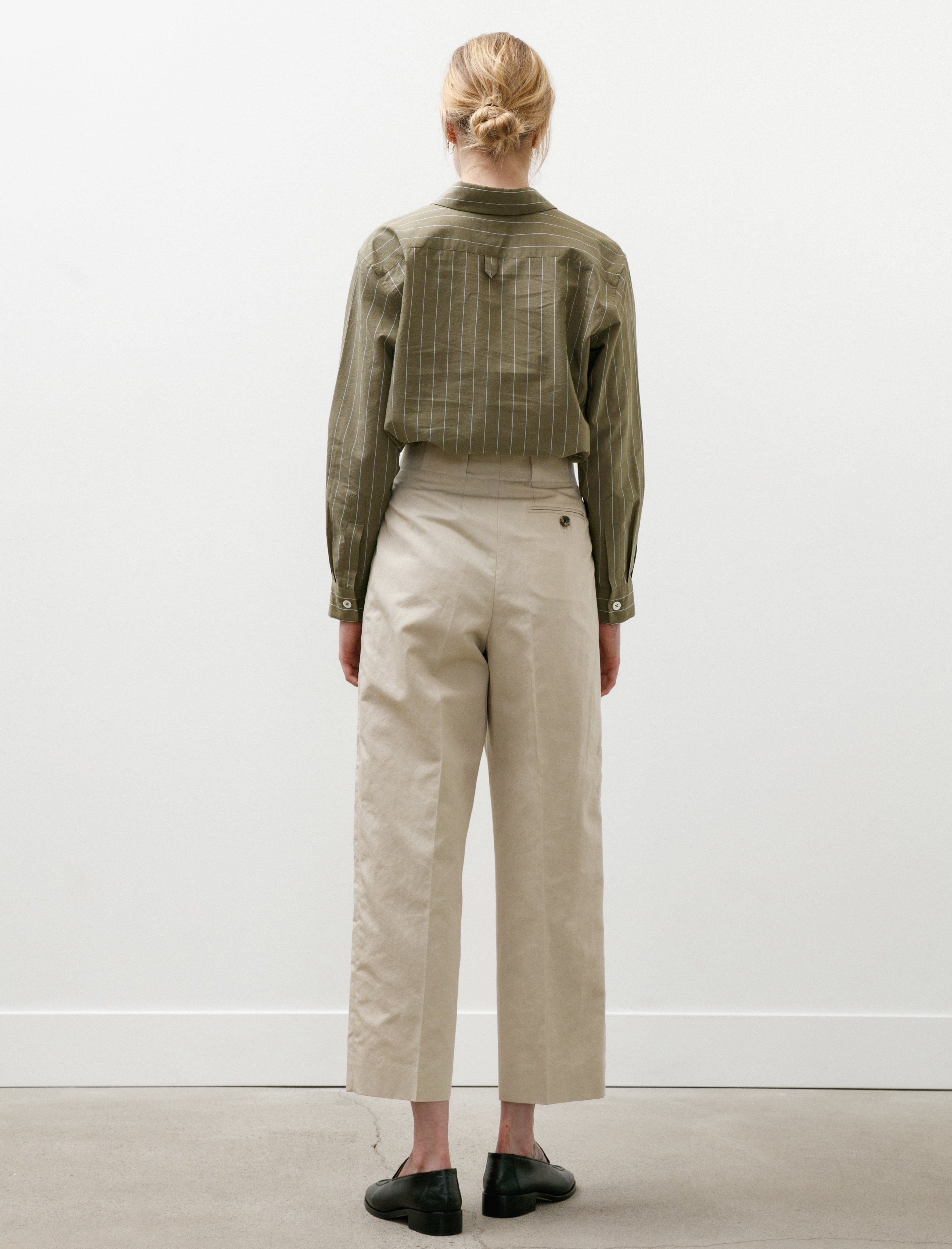 Margaret Howell Wide Belt Loop Trousers Cotton Linen Twill Stone