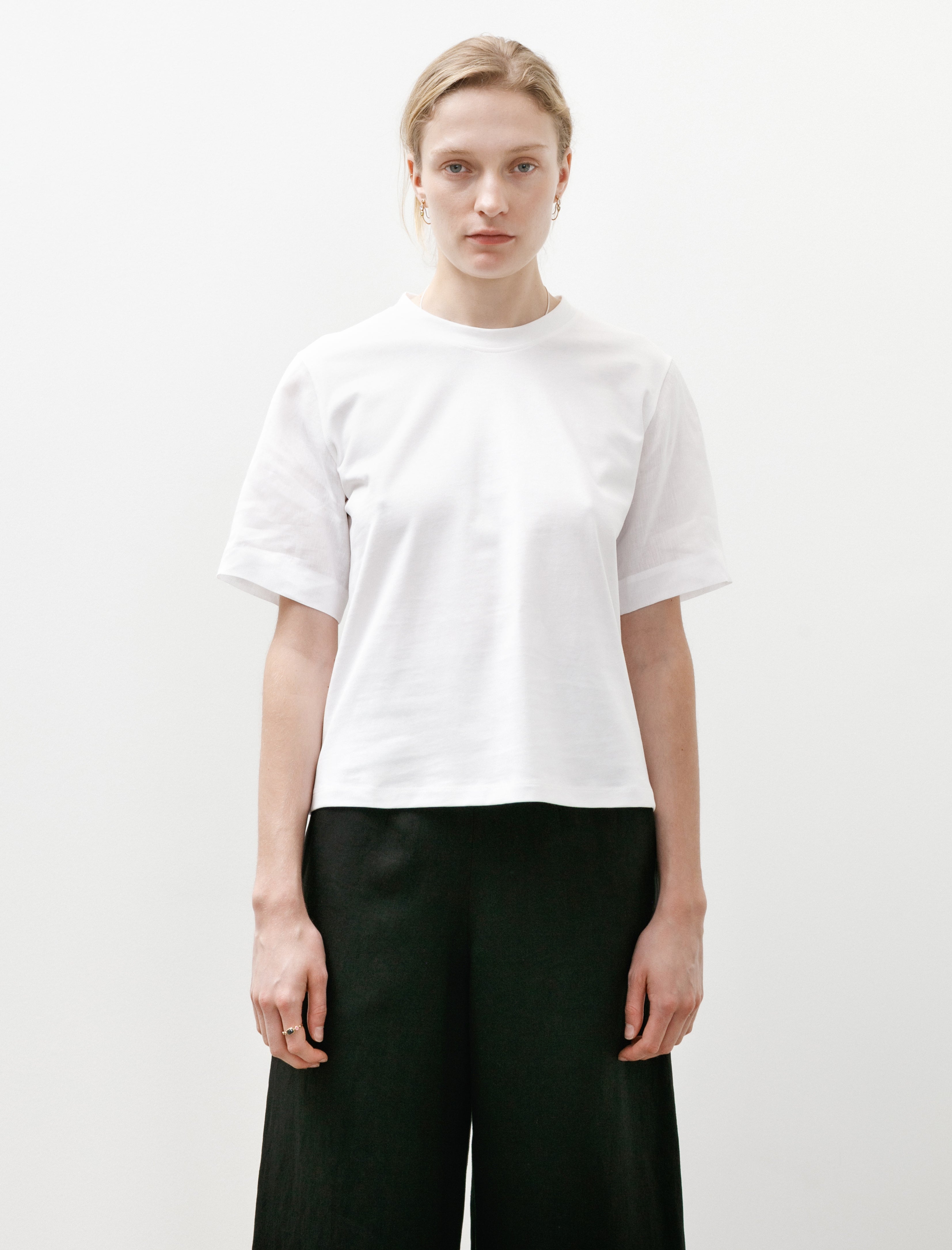 Margaret Howell Woven Sleeve Top Cotton Jersey White