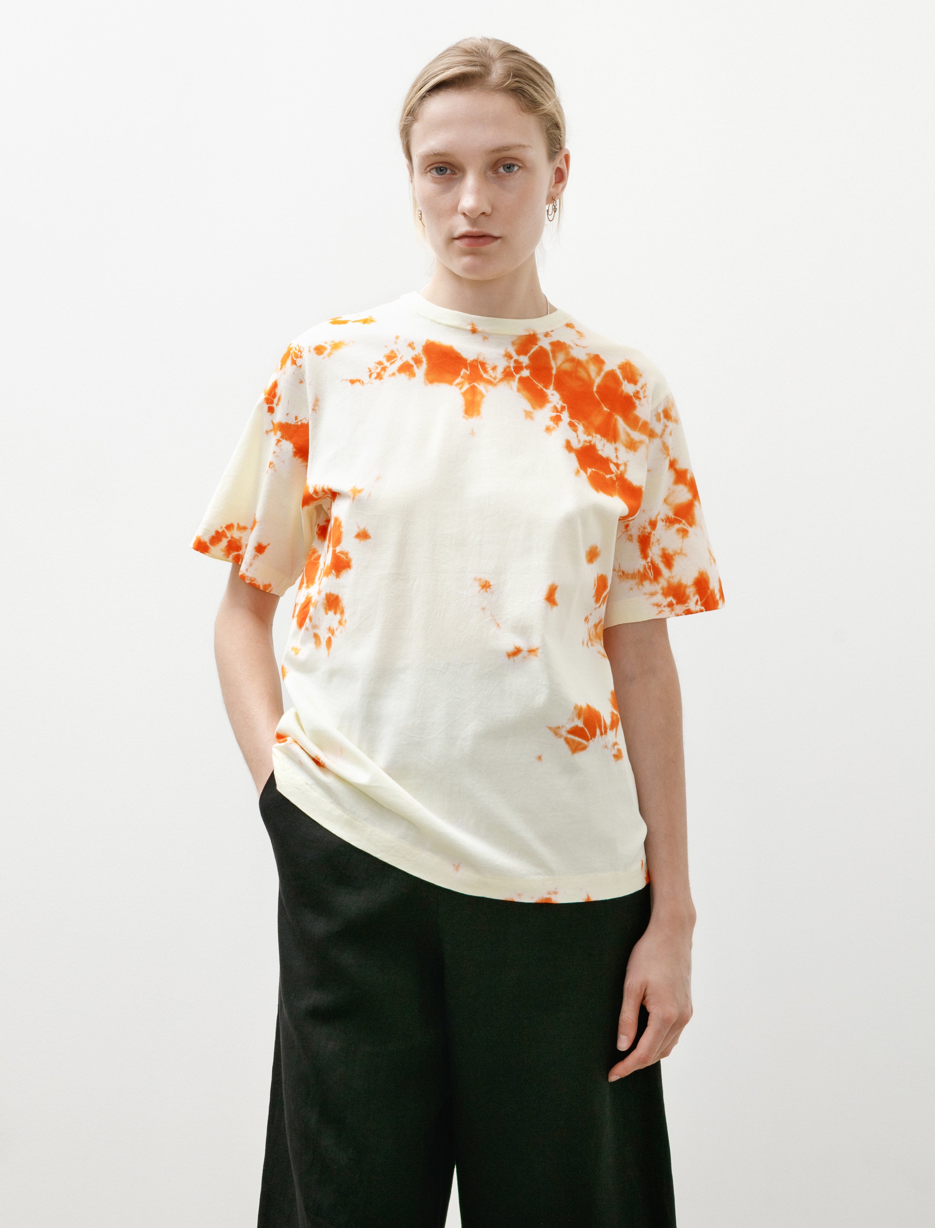 Suzusan Giza Cotton T-Shirt Madara Shibori Burnt Orange/Buttercup