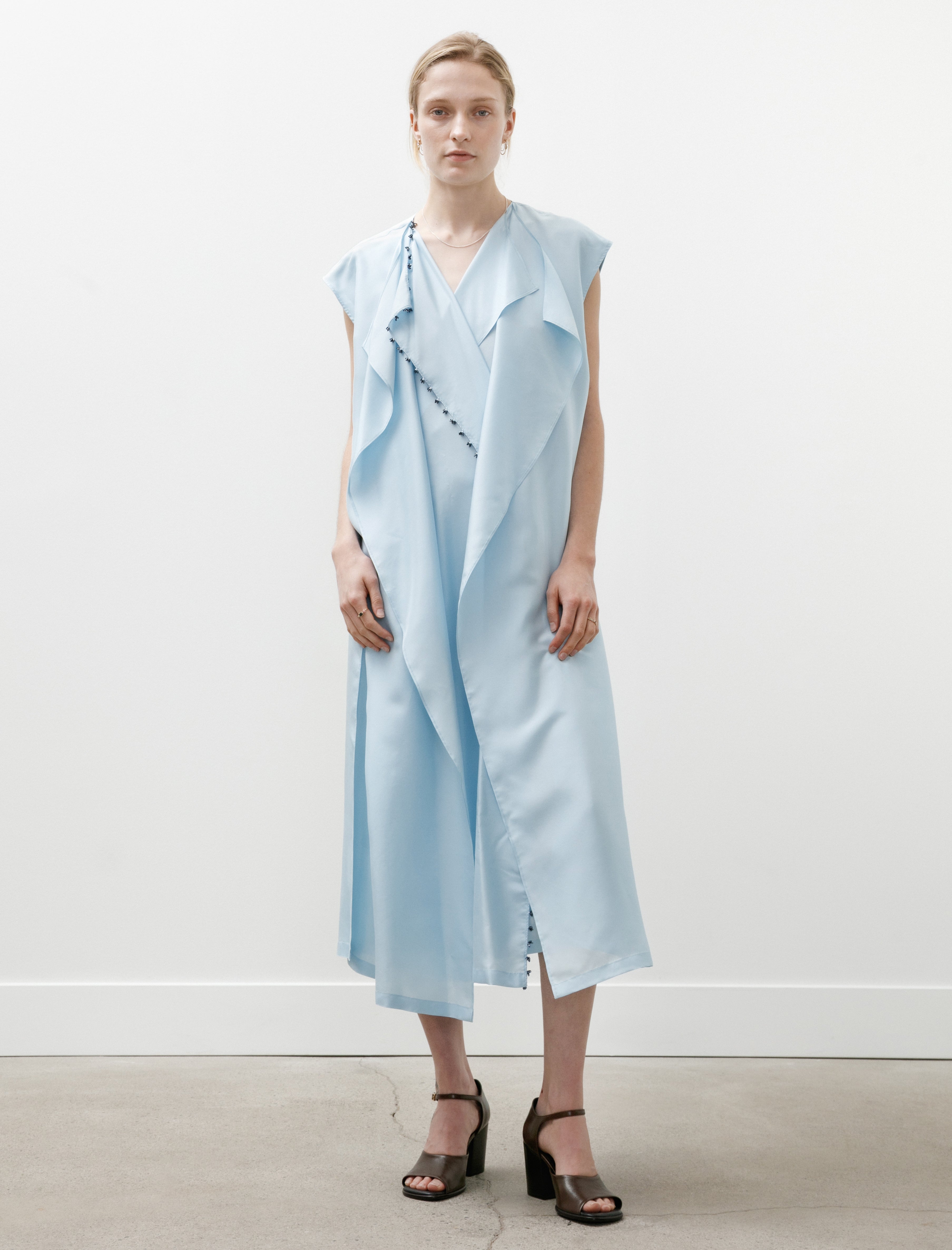 Sera Draped Dress with Oya Embroidery Sky Blue/Metallic Blue