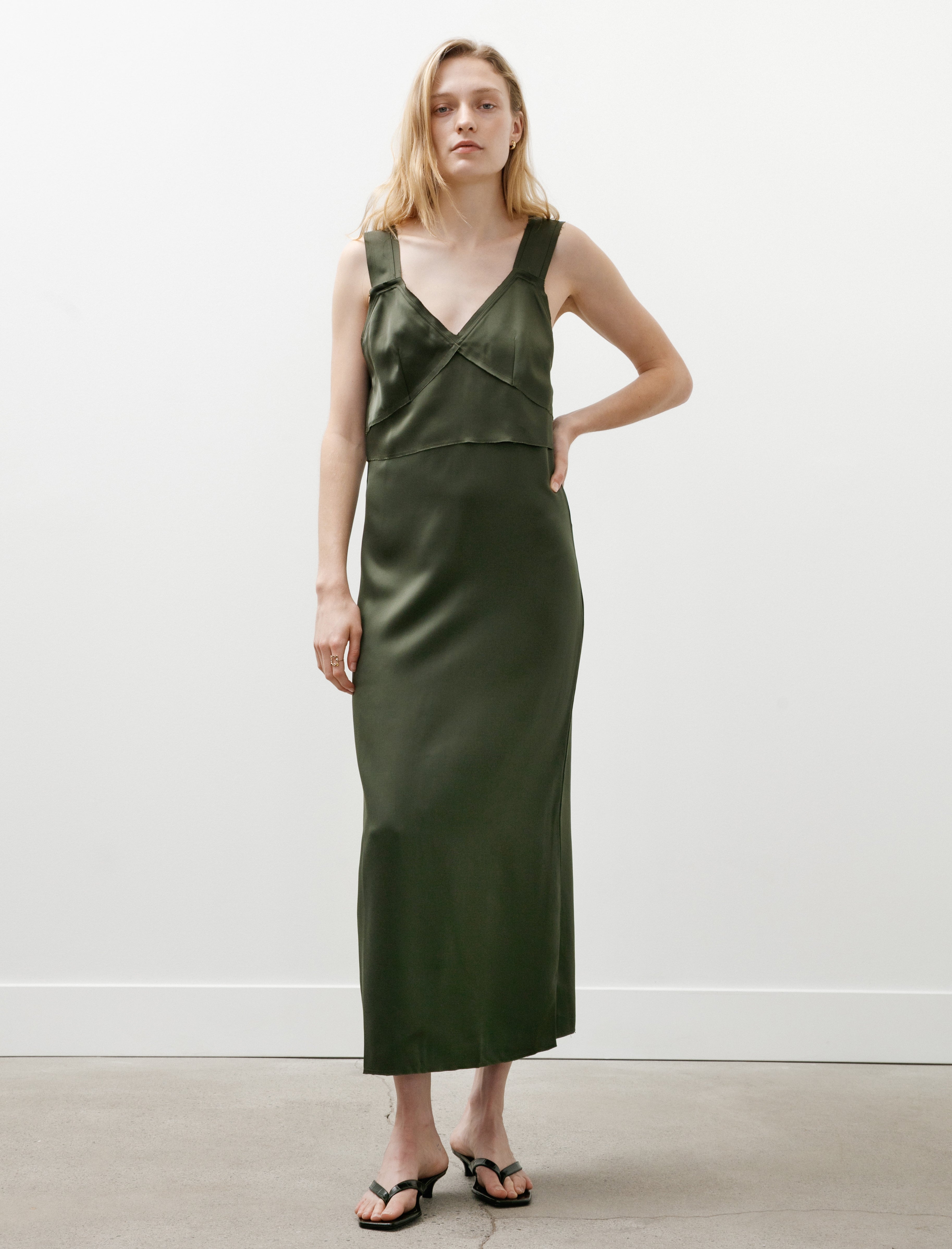 Toteme V-Neck Slip Dress Bottle Green