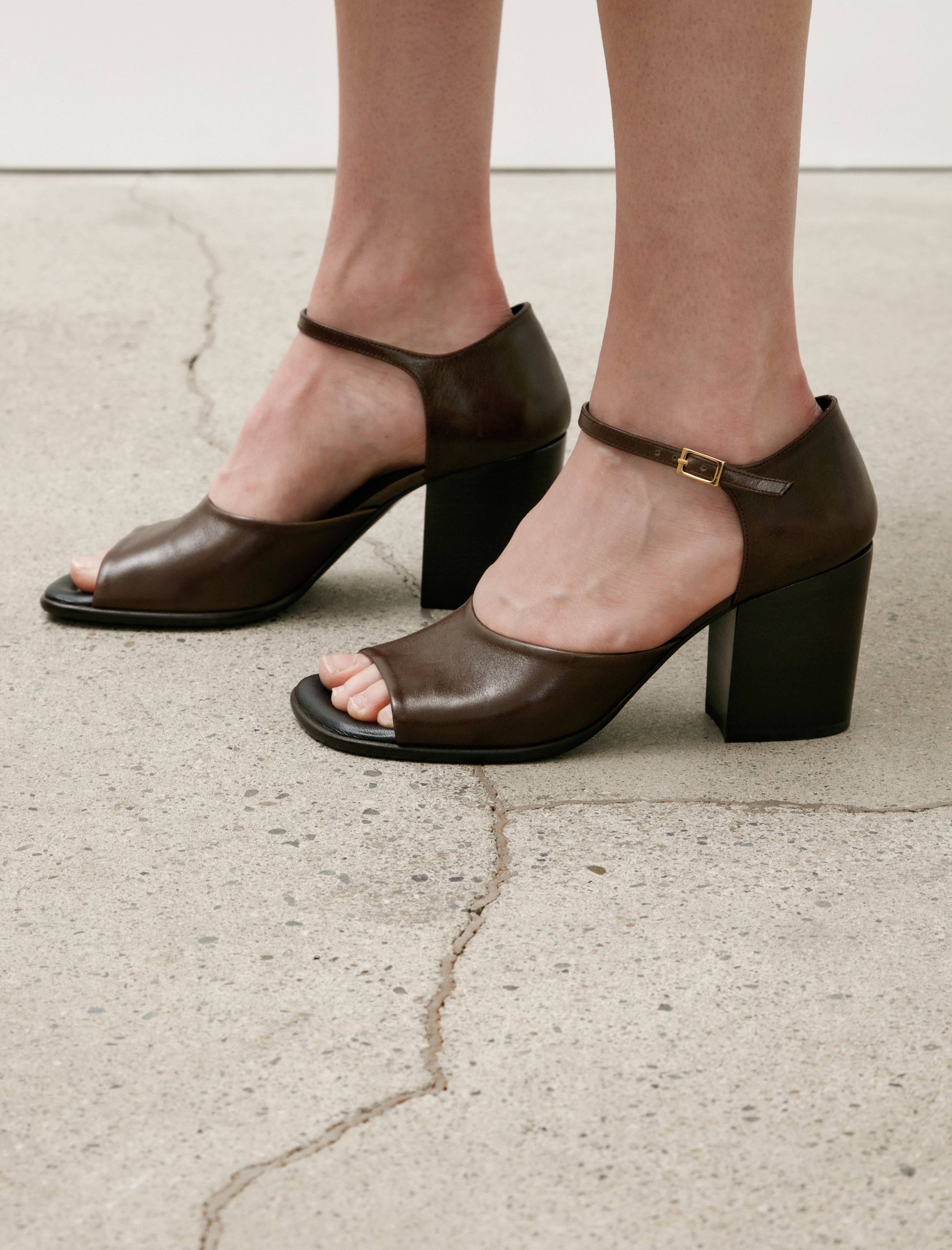 Lemaire Square Heeled Sandals Dark Brown