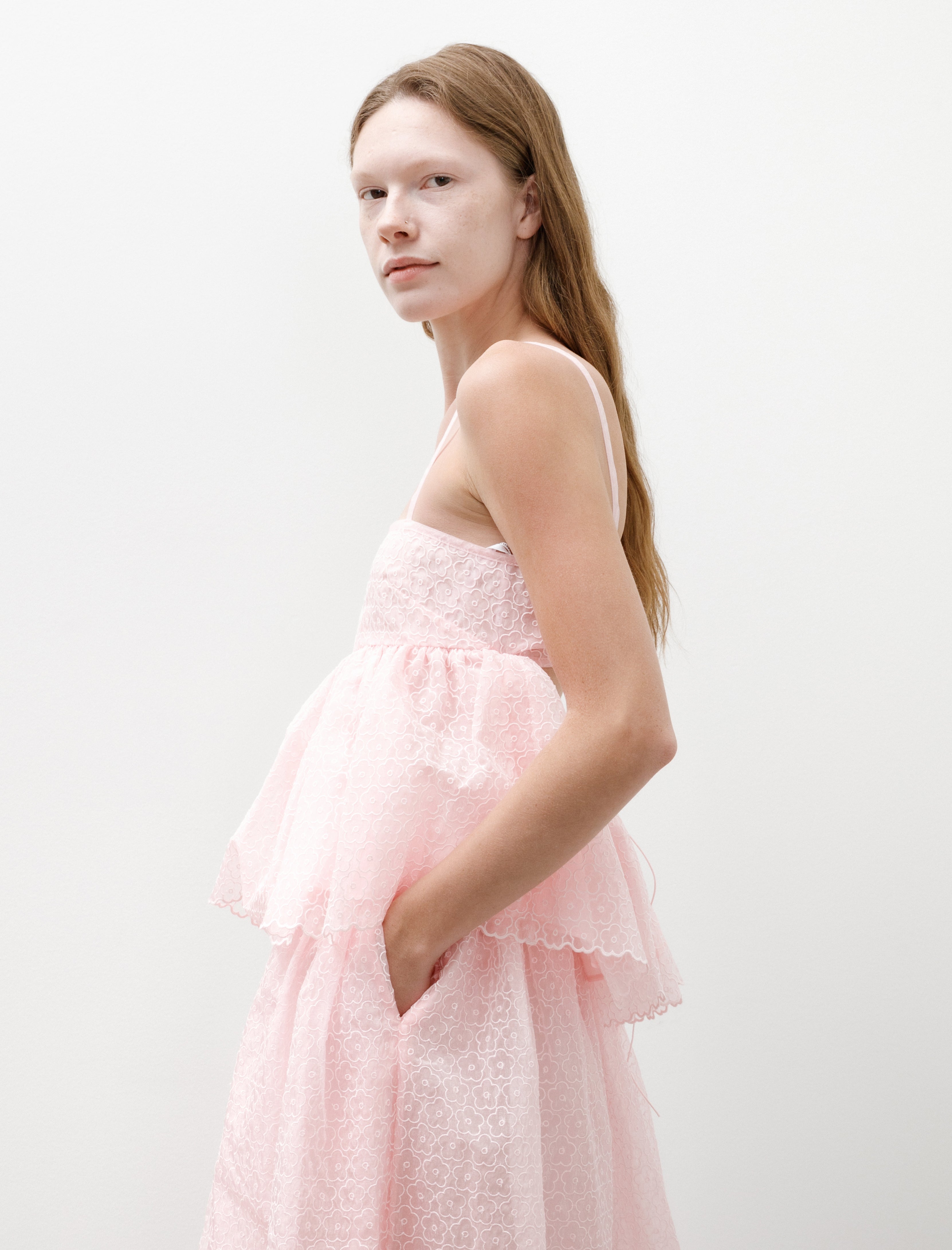 Cecilie Bahnsen Selena Top Windflower Embroidery Blush Pink