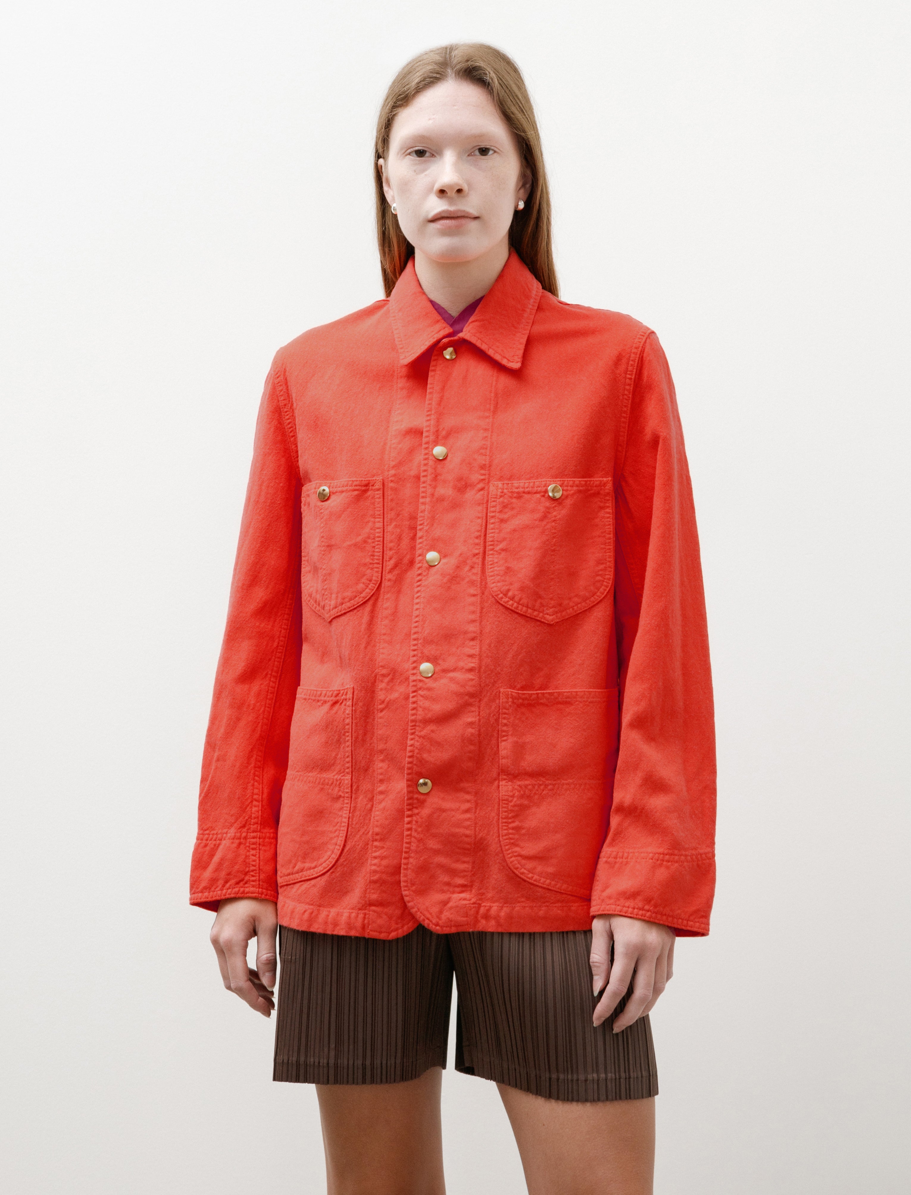 Auralee Wool Cotton Linen Ox Work Jacket Red Orange