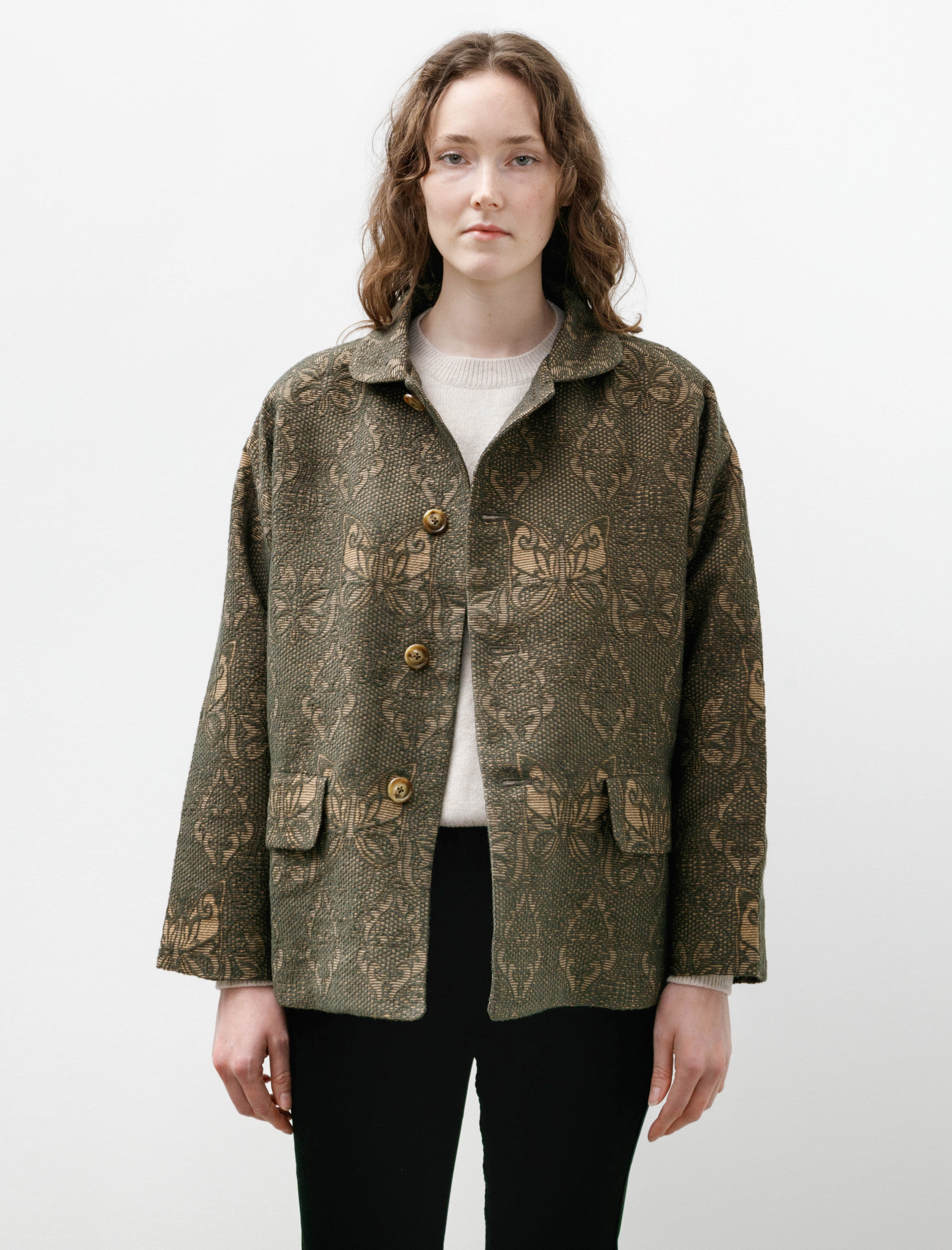 Needles Stand Collar Jacket Papillon Jacquard Green
