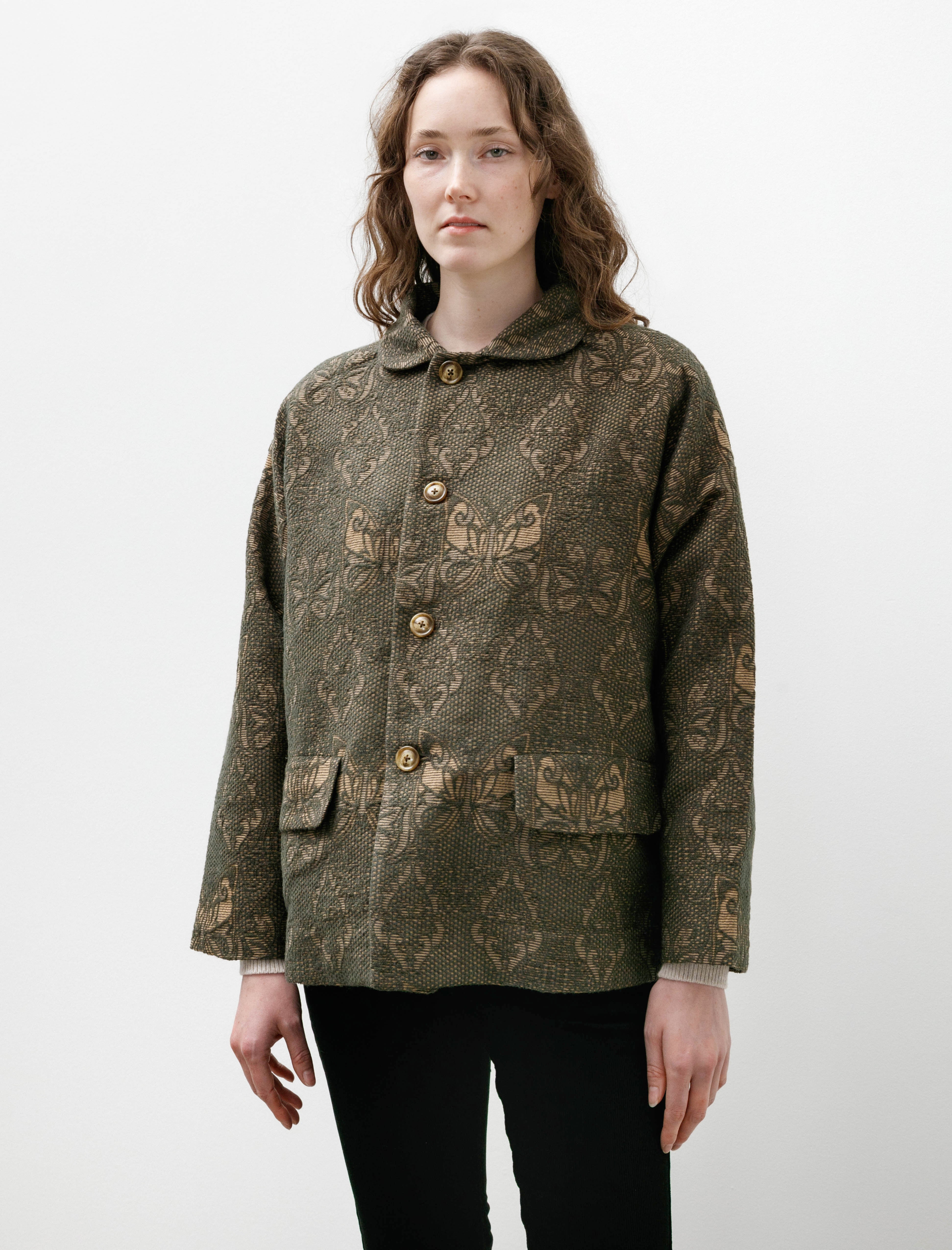 Needles Stand Collar Jacket Papillon Jacquard Green