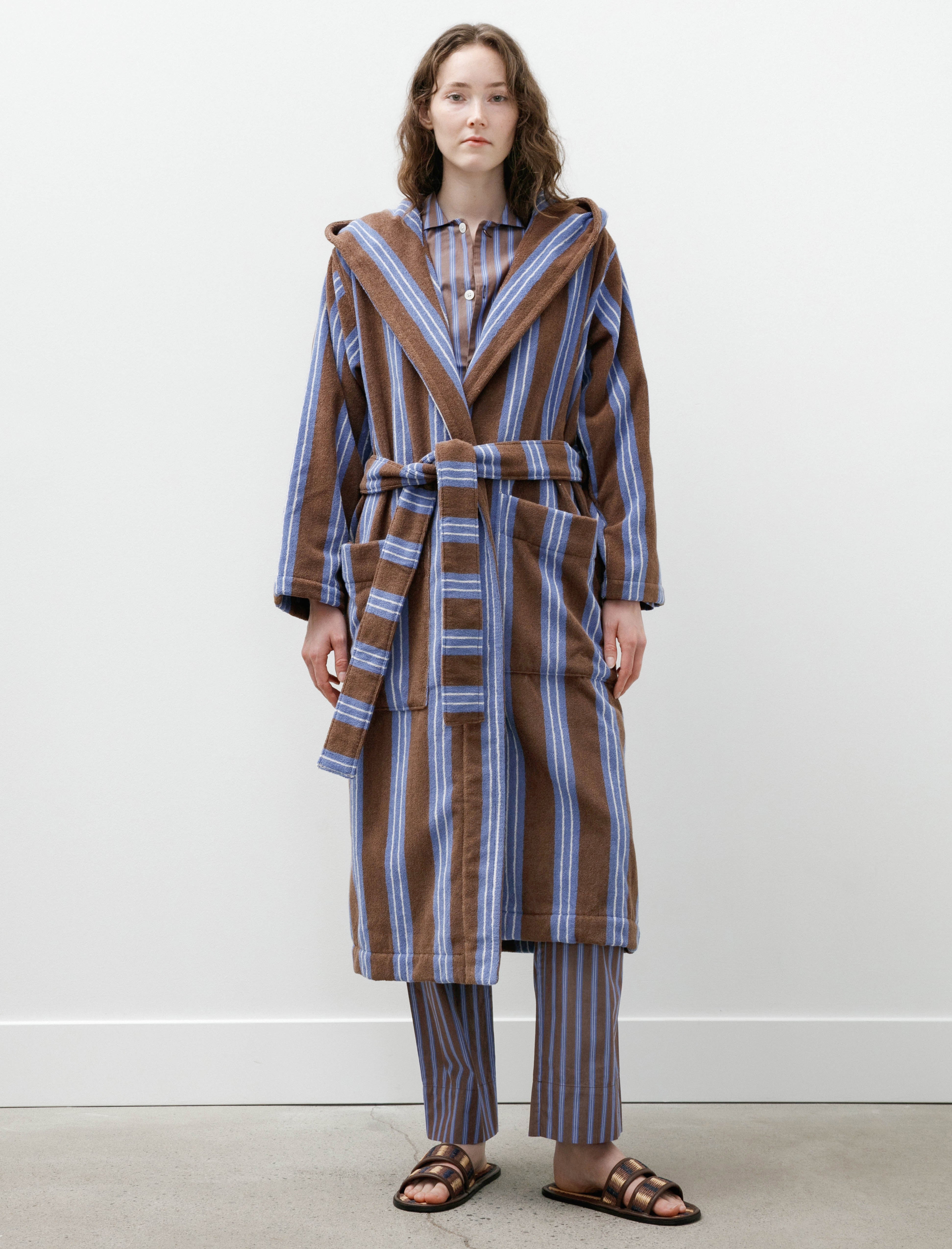 Tekla Hooded Bathrobe Chestnut Stripes