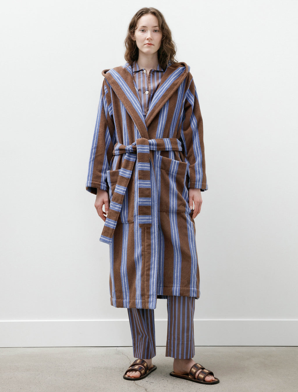 Tekla Hooded Bathrobe Chestnut Stripes – Neighbour