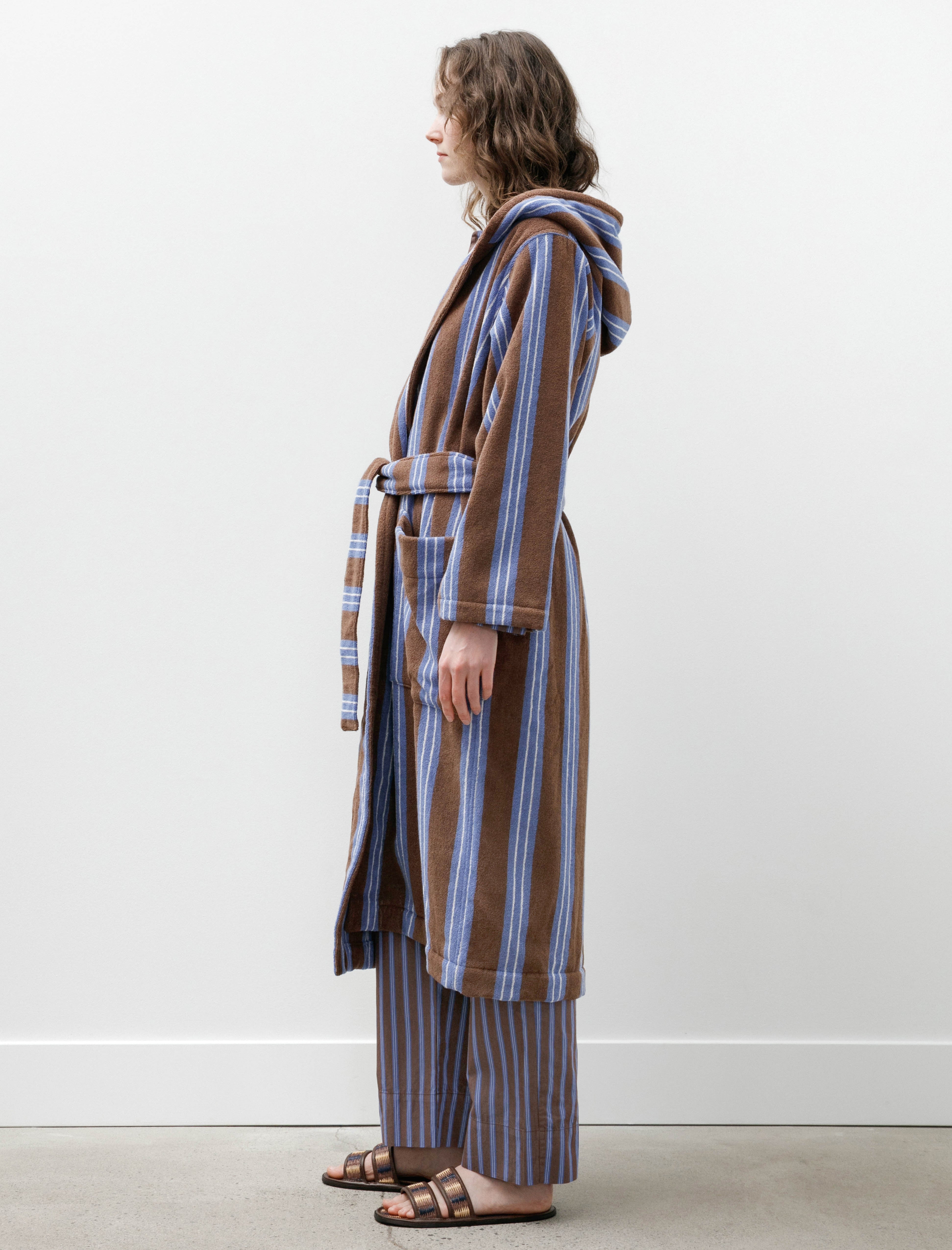 Tekla Hooded Bathrobe Chestnut Stripes