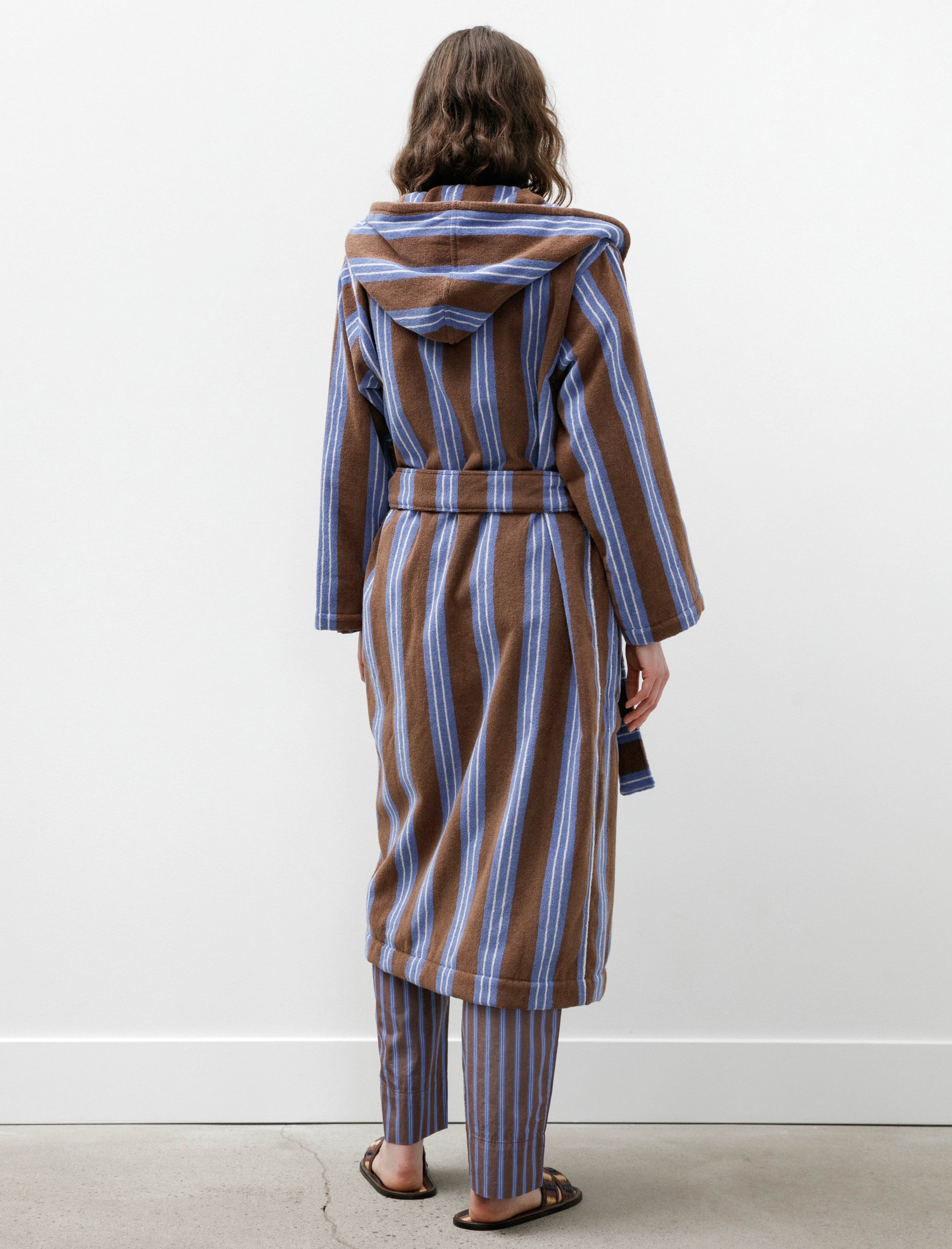 Tekla Hooded Bathrobe Chestnut Stripes