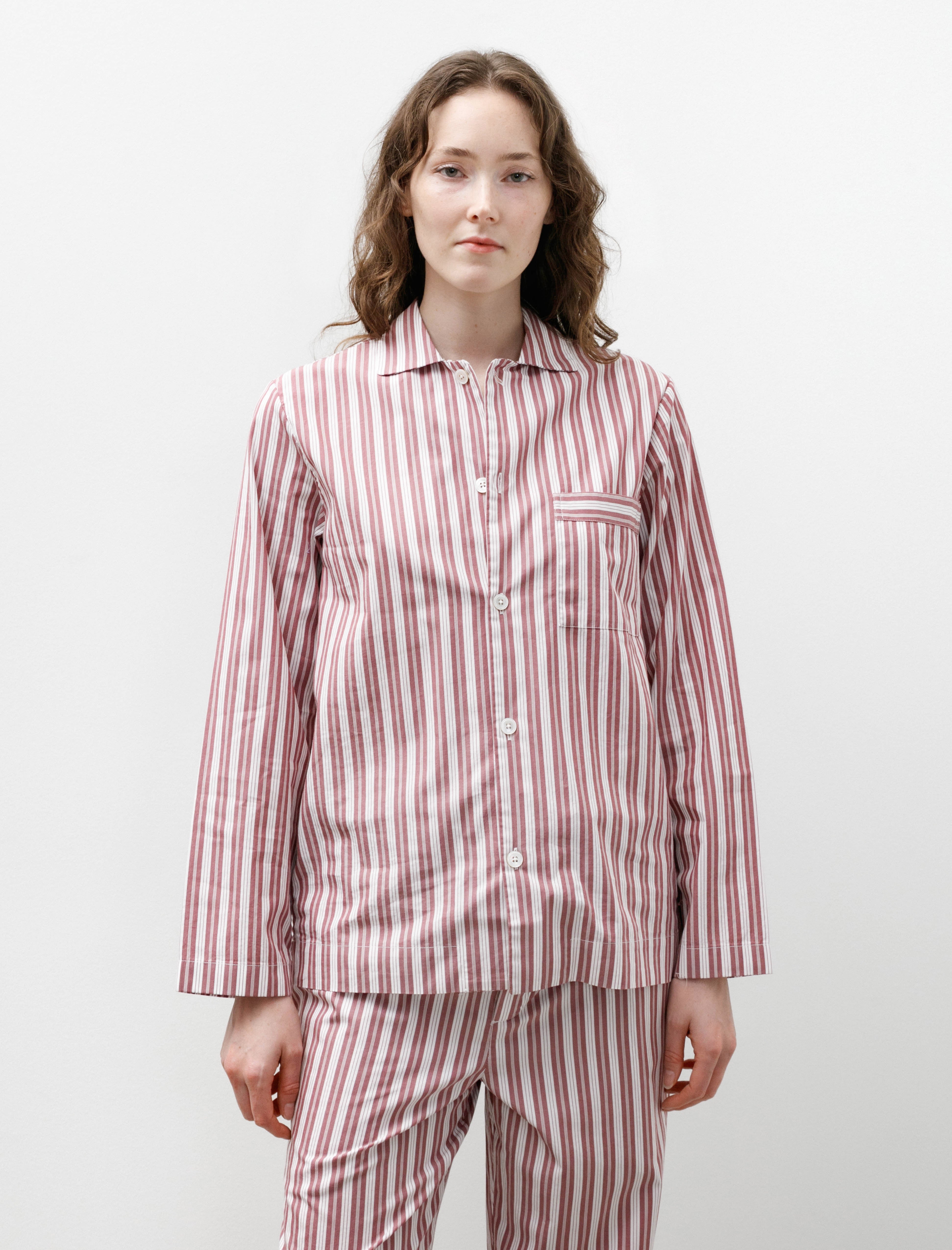 Tekla Poplin Pyjama Shirt Rhubarb Stripe
