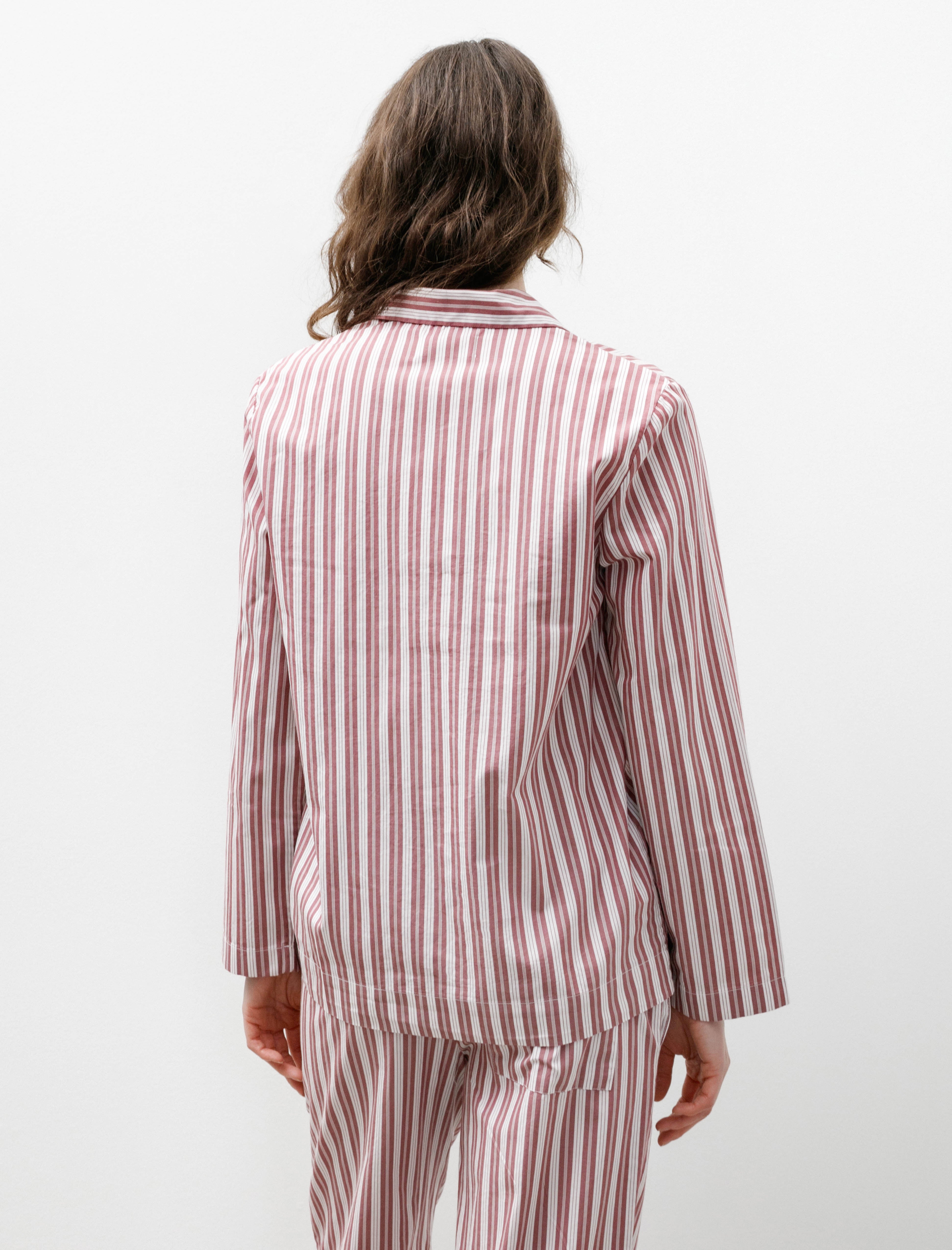 Tekla Poplin Pyjama Shirt Rhubarb Stripe