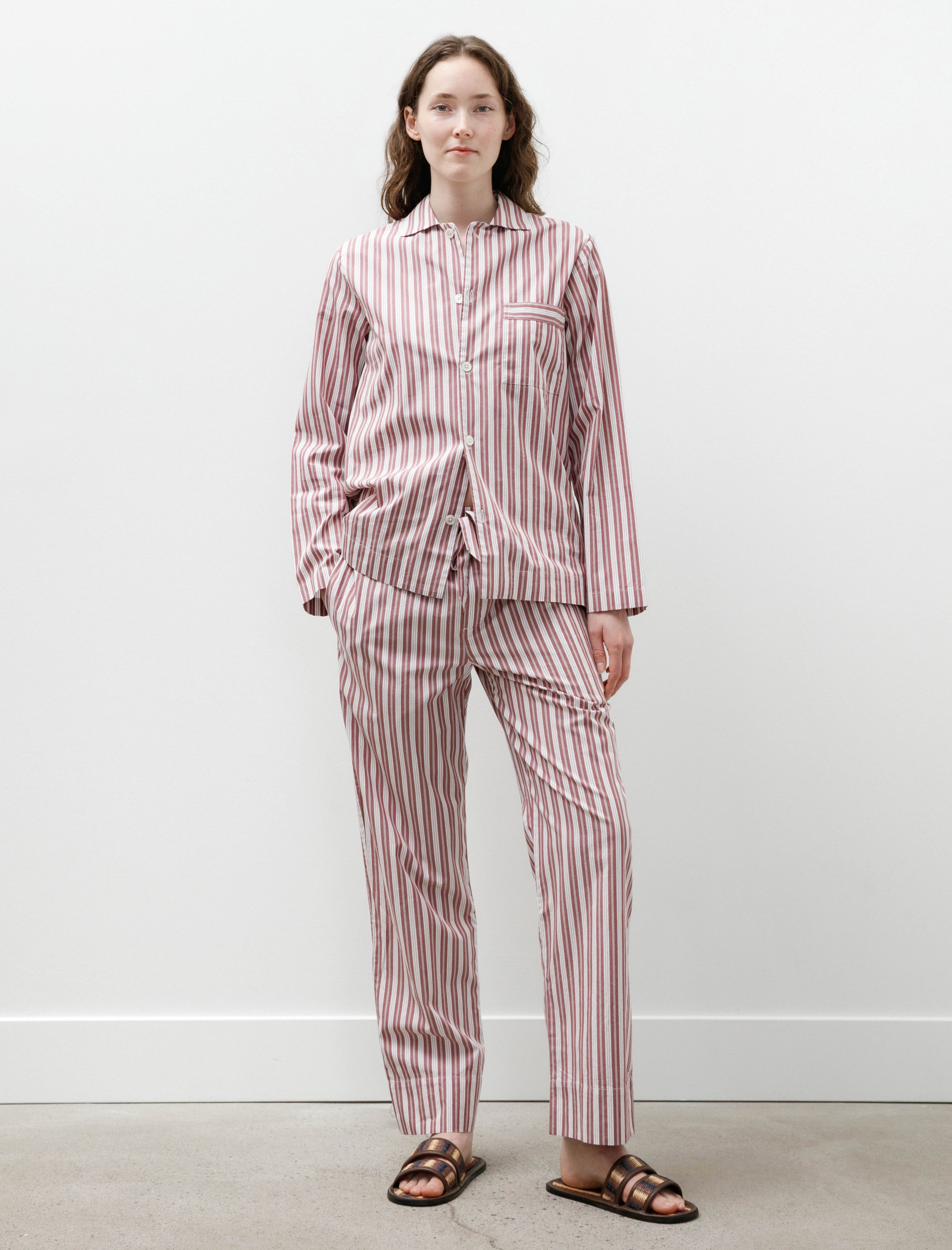 Tekla Poplin Pyjama Pants Rhubarb Stripe
