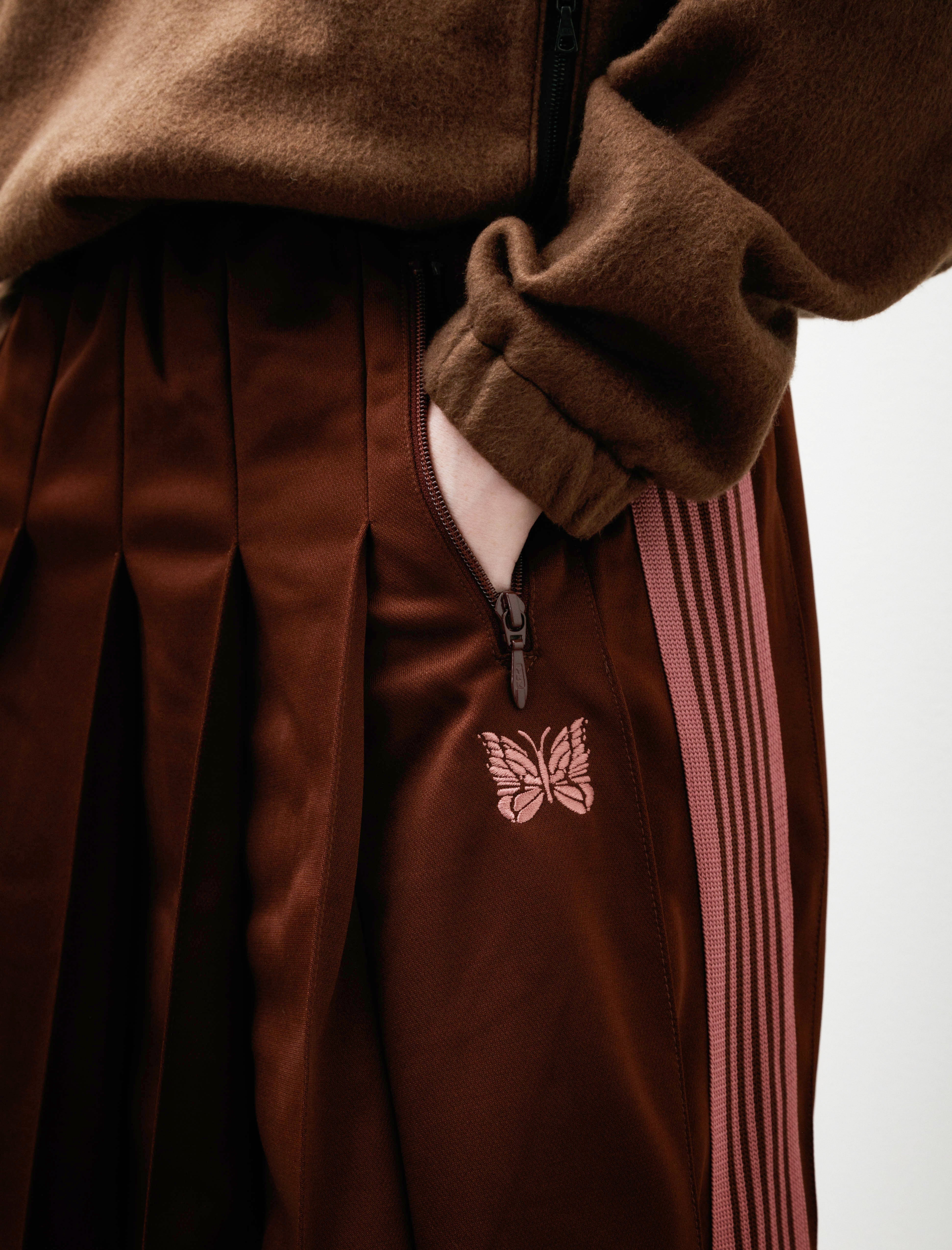 Needles Pleated Track Skirt Poly Smooth Brown