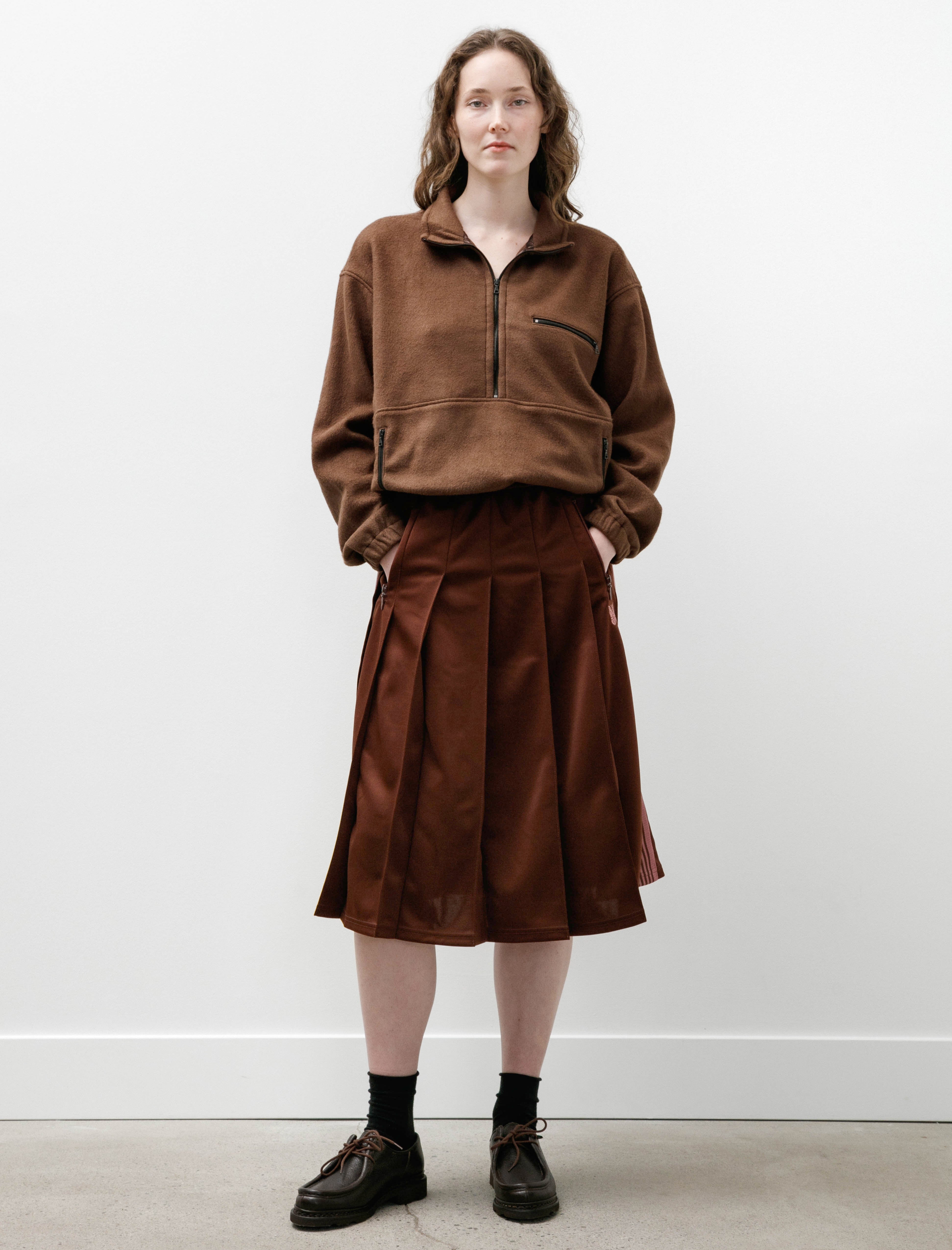 Needles Pleated Track Skirt Poly Smooth Brown