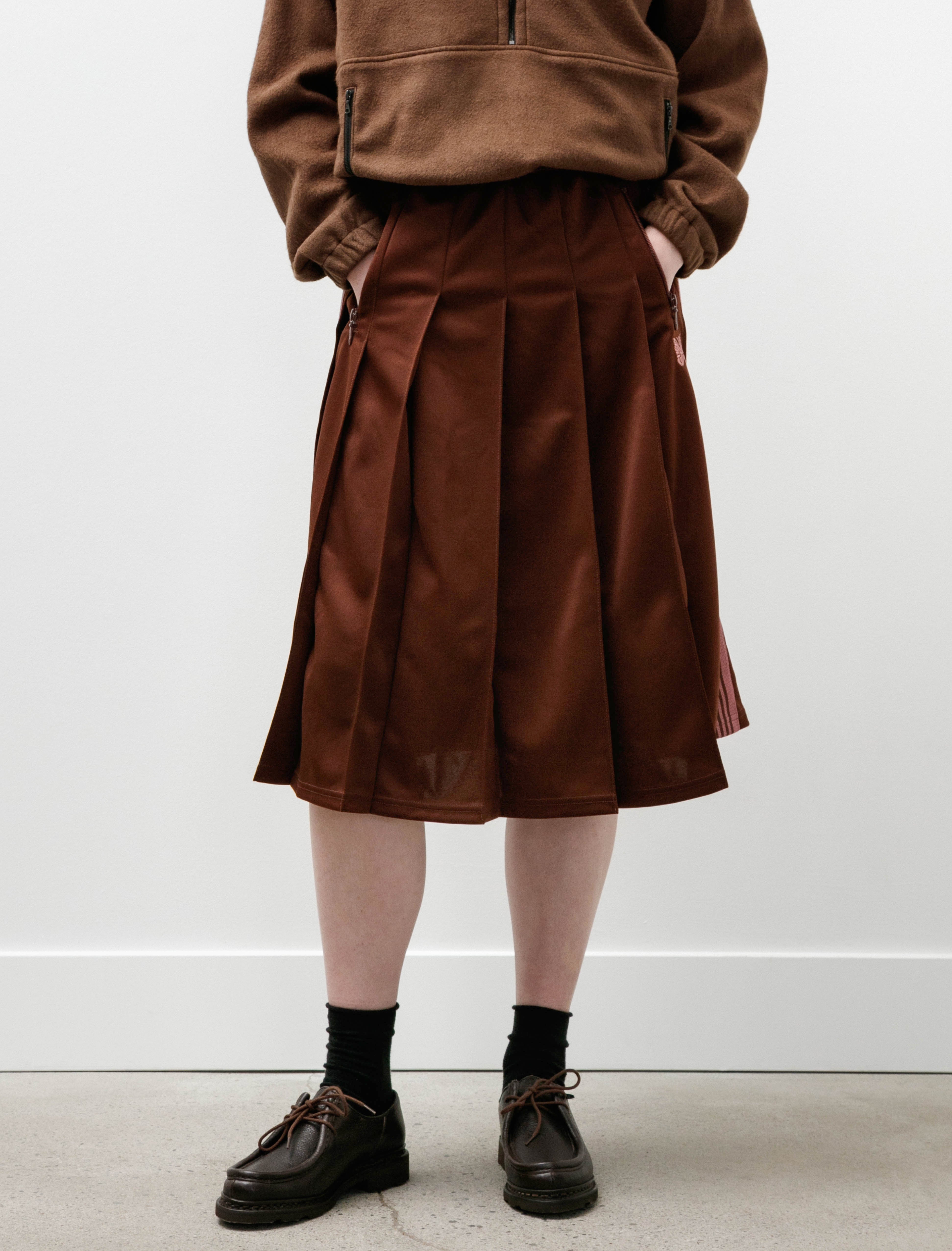 Needles Pleated Track Skirt Poly Smooth Brown