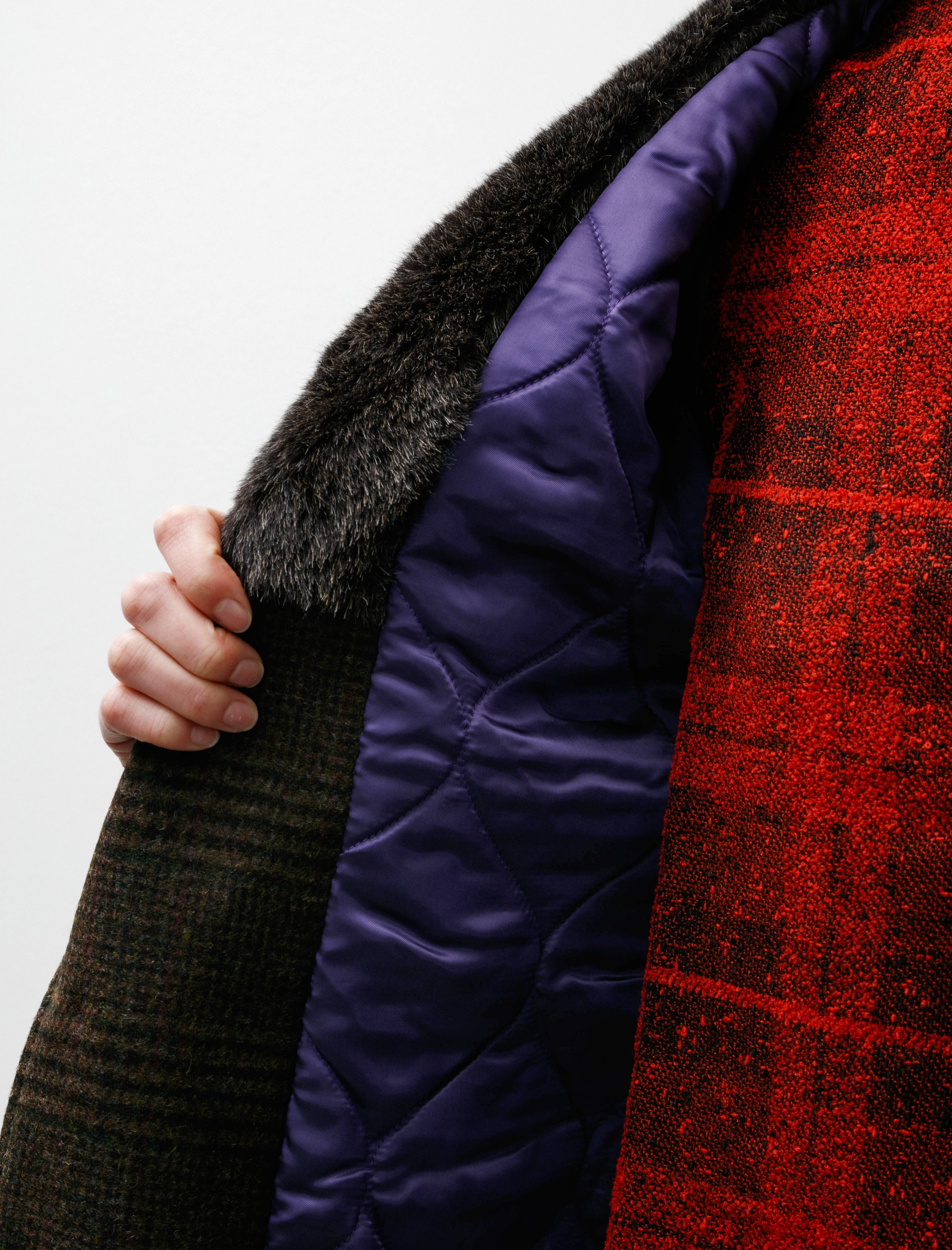 Needles Shawl Collar Coat Wool Glen Plaid Olive