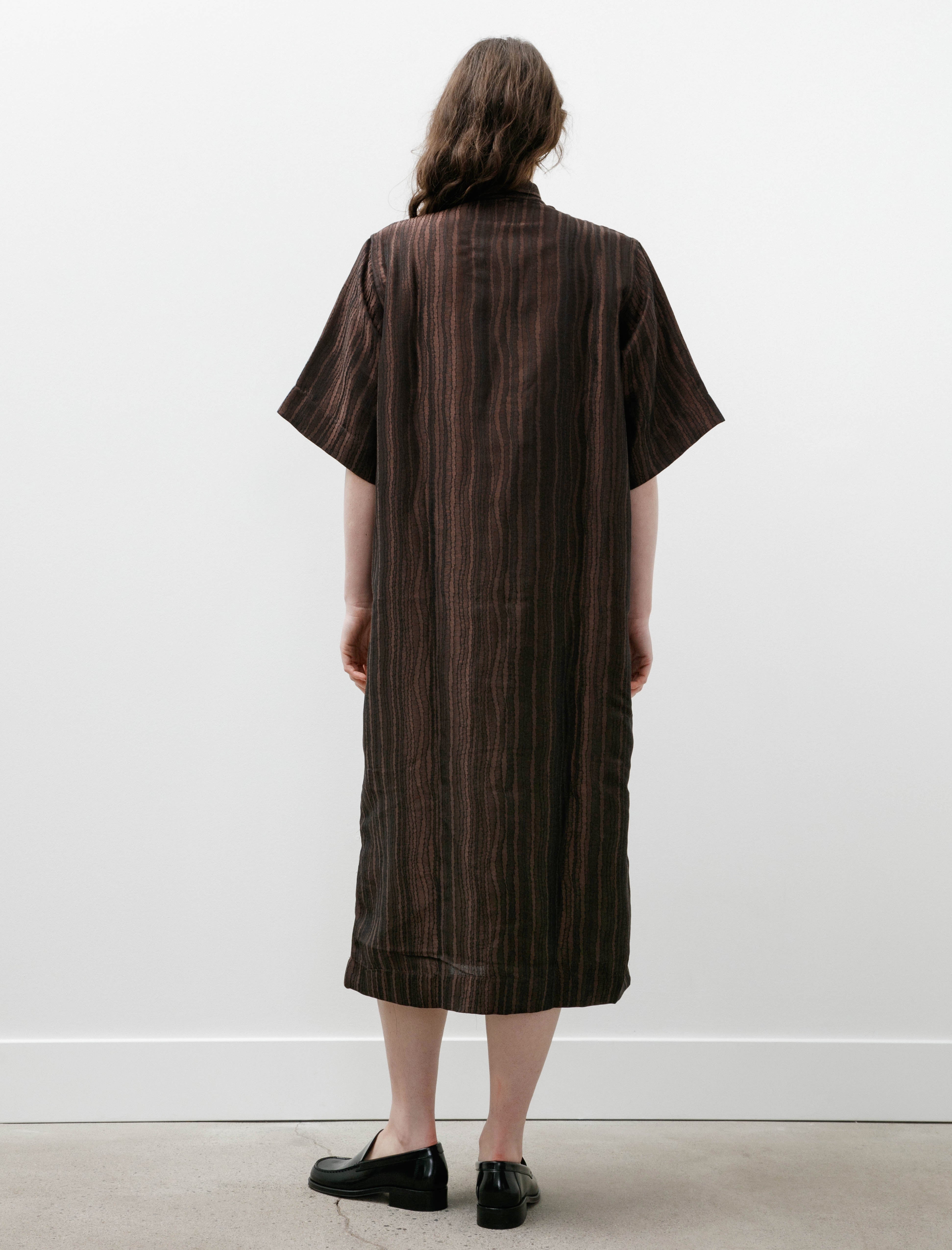 Needles Ascot Collar Dress Zig Zag Stripe Jacquard Brown