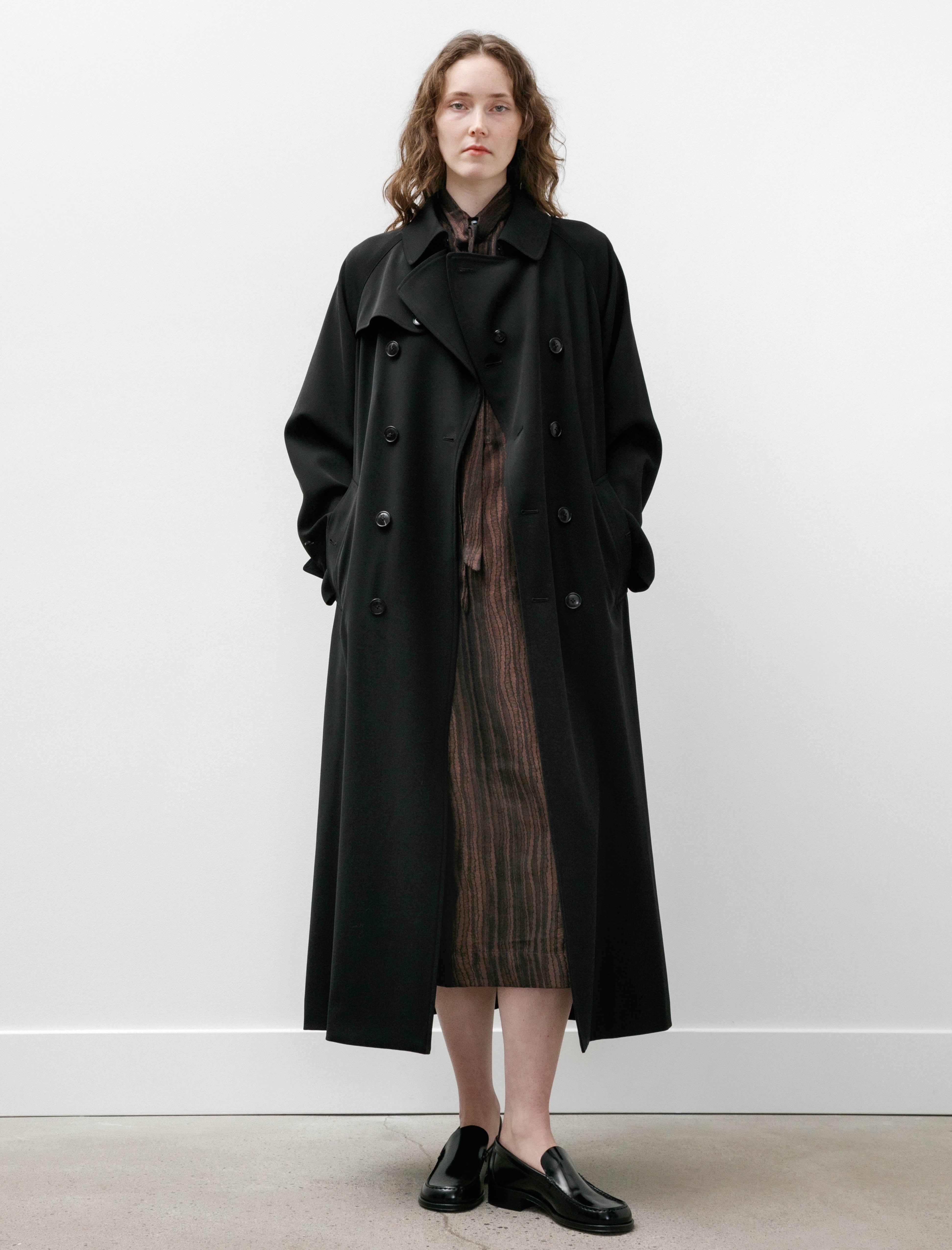 Comoli Wool Gabardine Trench Coat Black