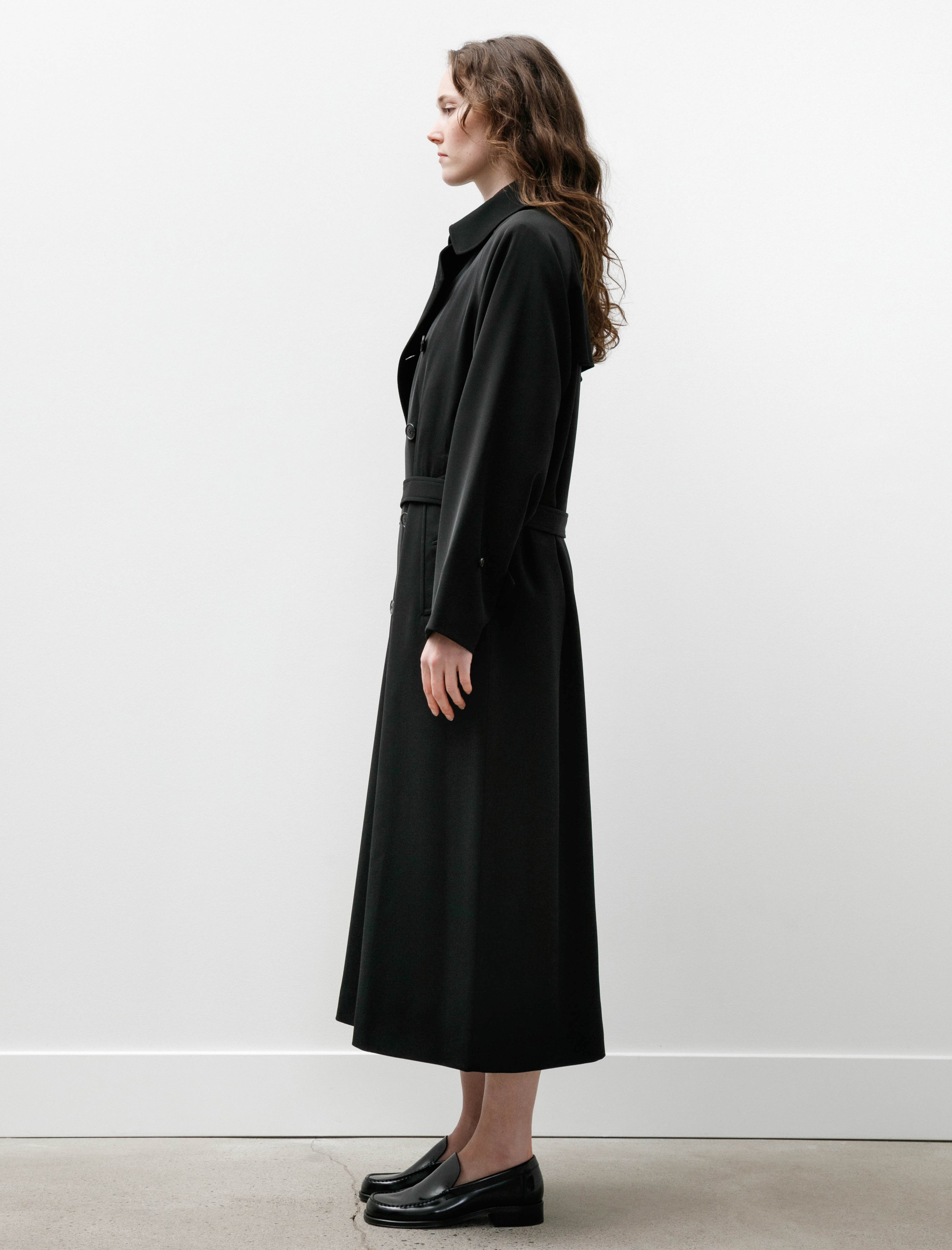 Comoli Wool Gabardine Trench Coat Black