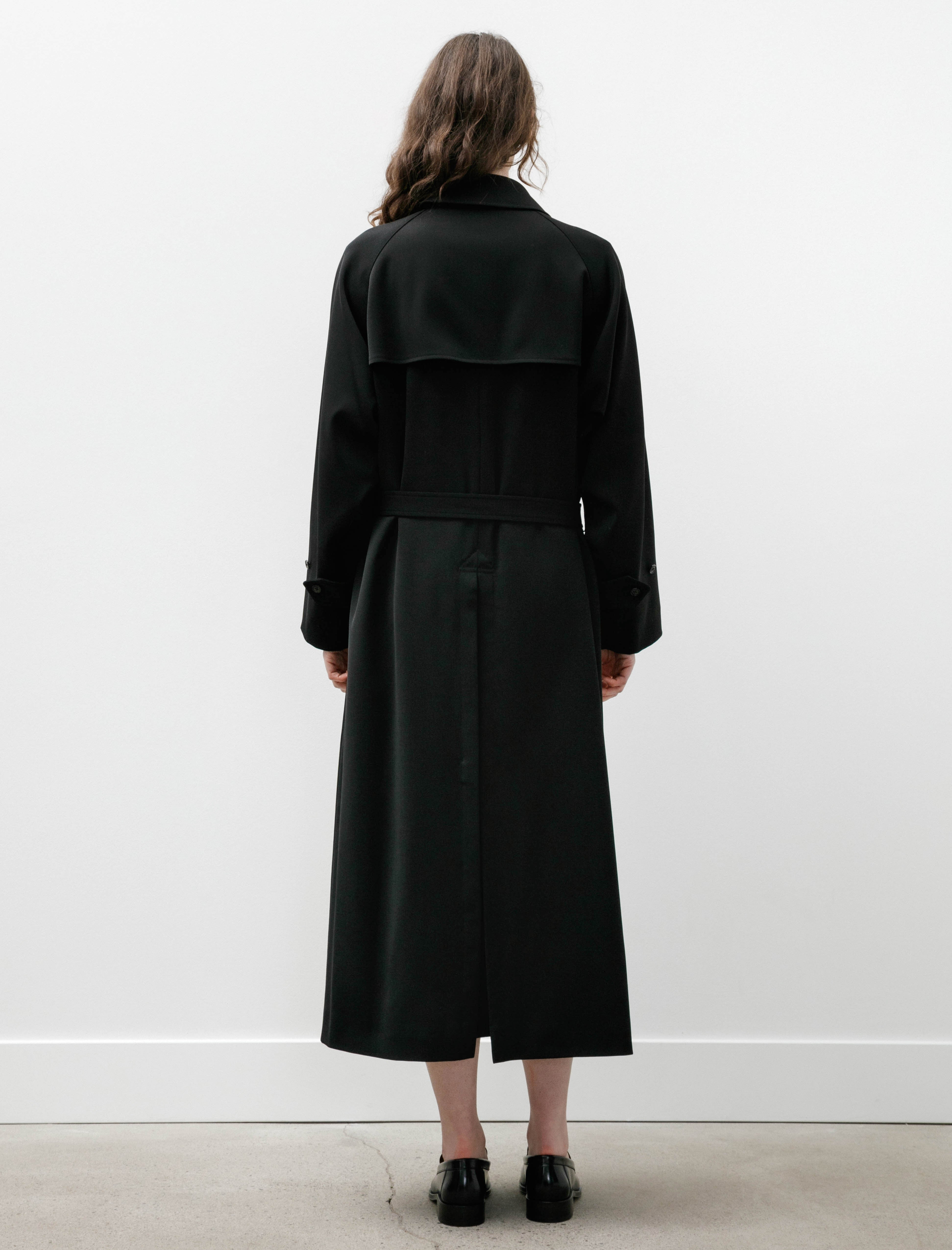 Comoli Wool Gabardine Trench Coat Black