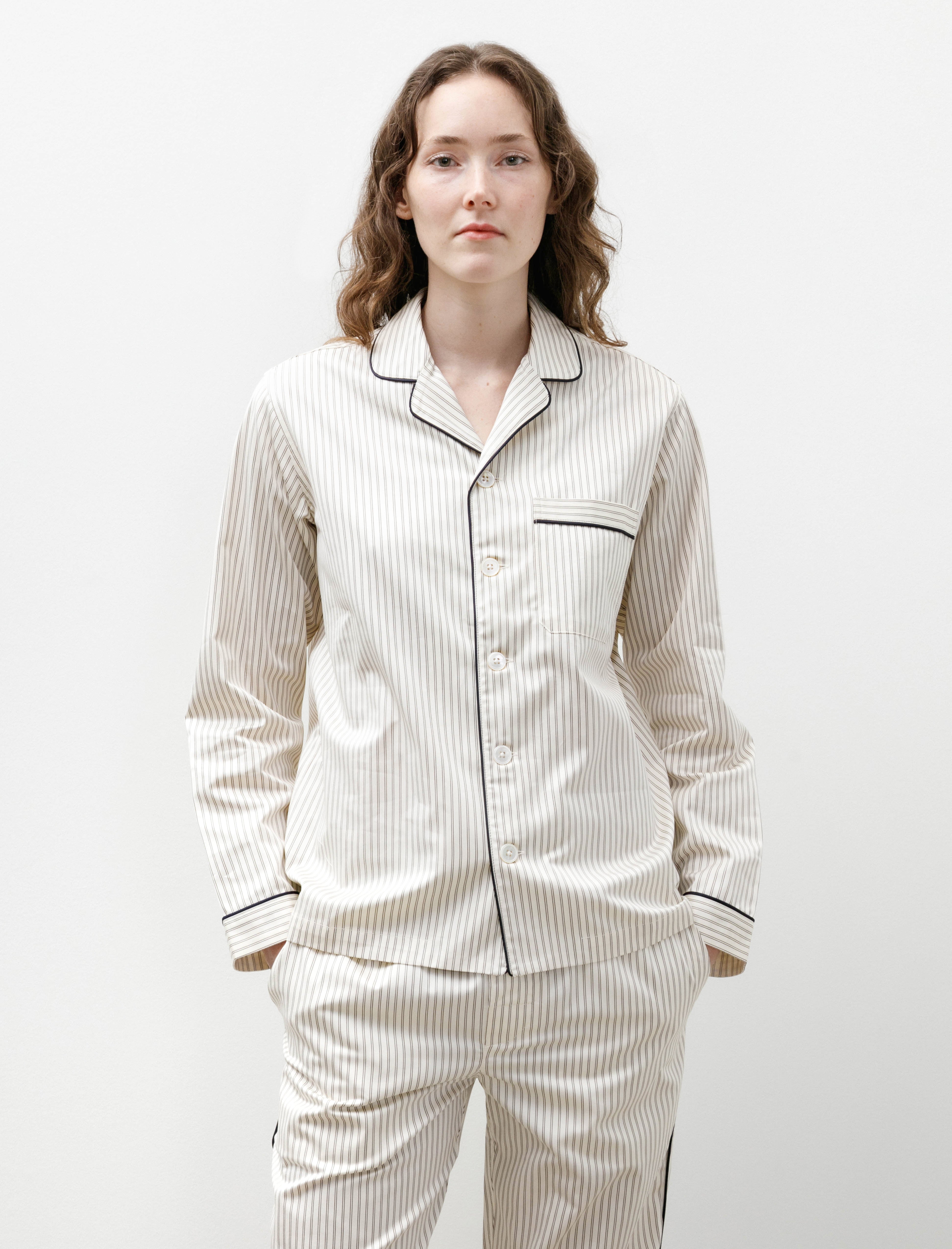 Tekla Sateen Pyjama Shirt Brown Pin Stripes