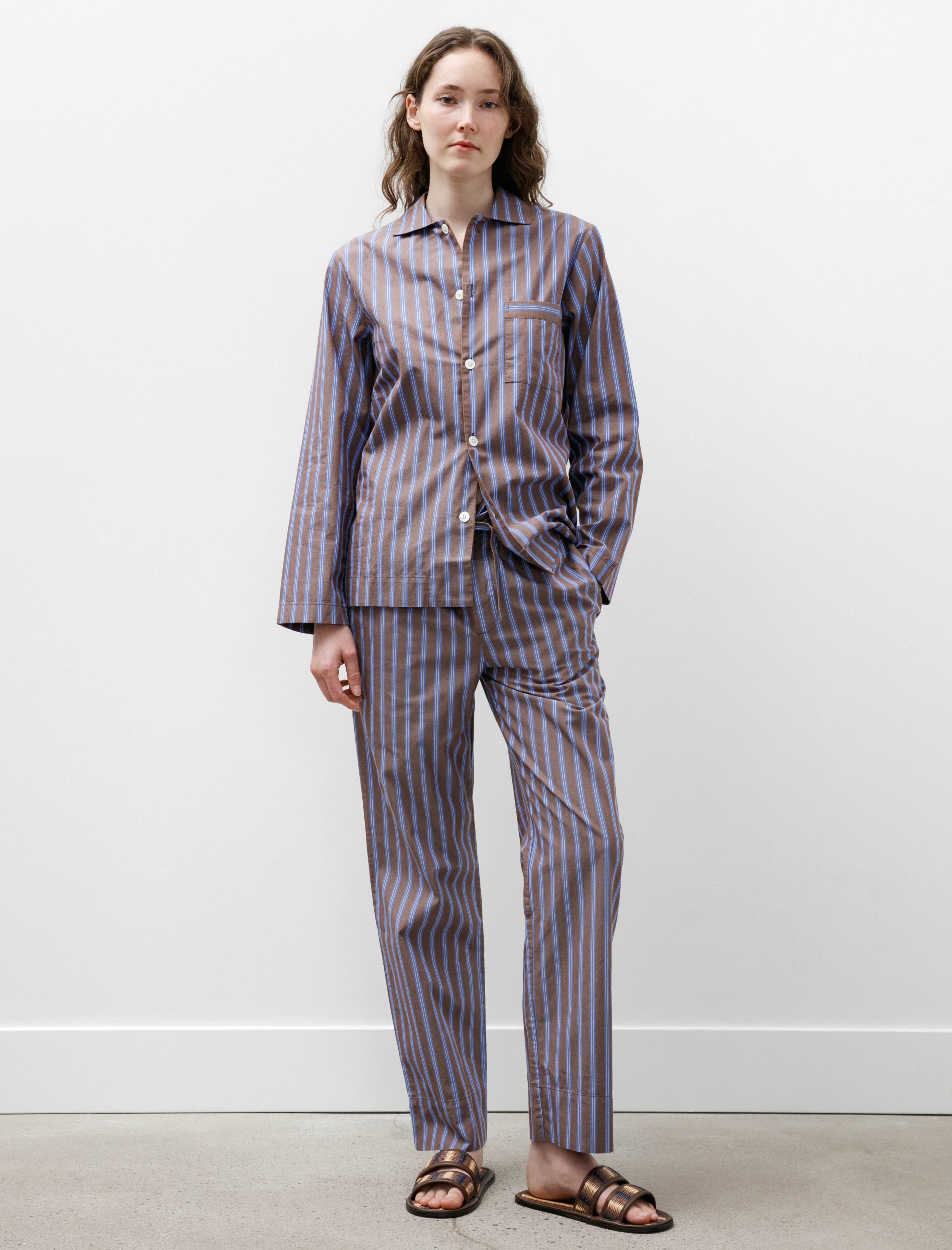 Tekla Poplin Pyjama Pants Chestnut Stripe
