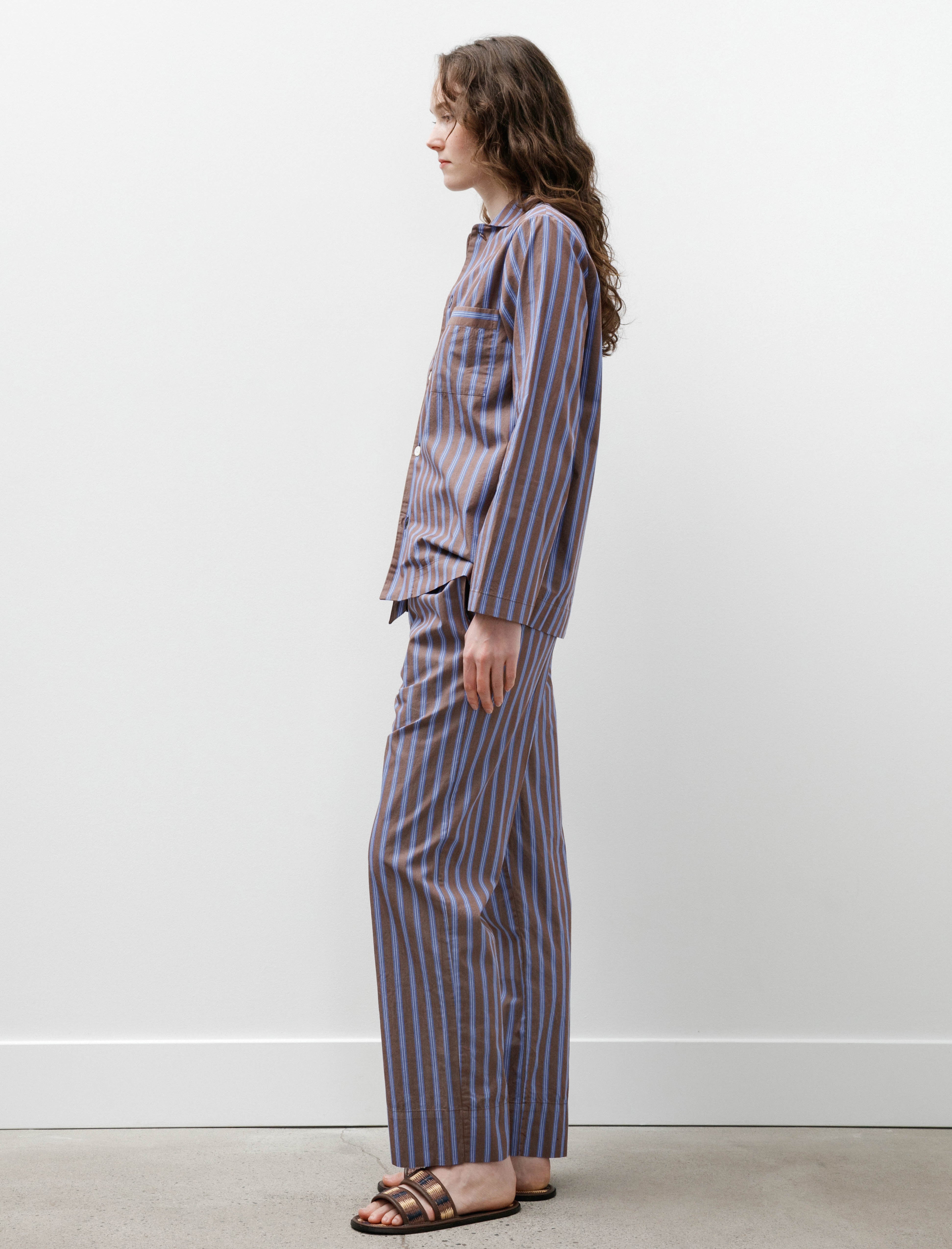 Tekla Poplin Pyjama Pants Chestnut Stripe