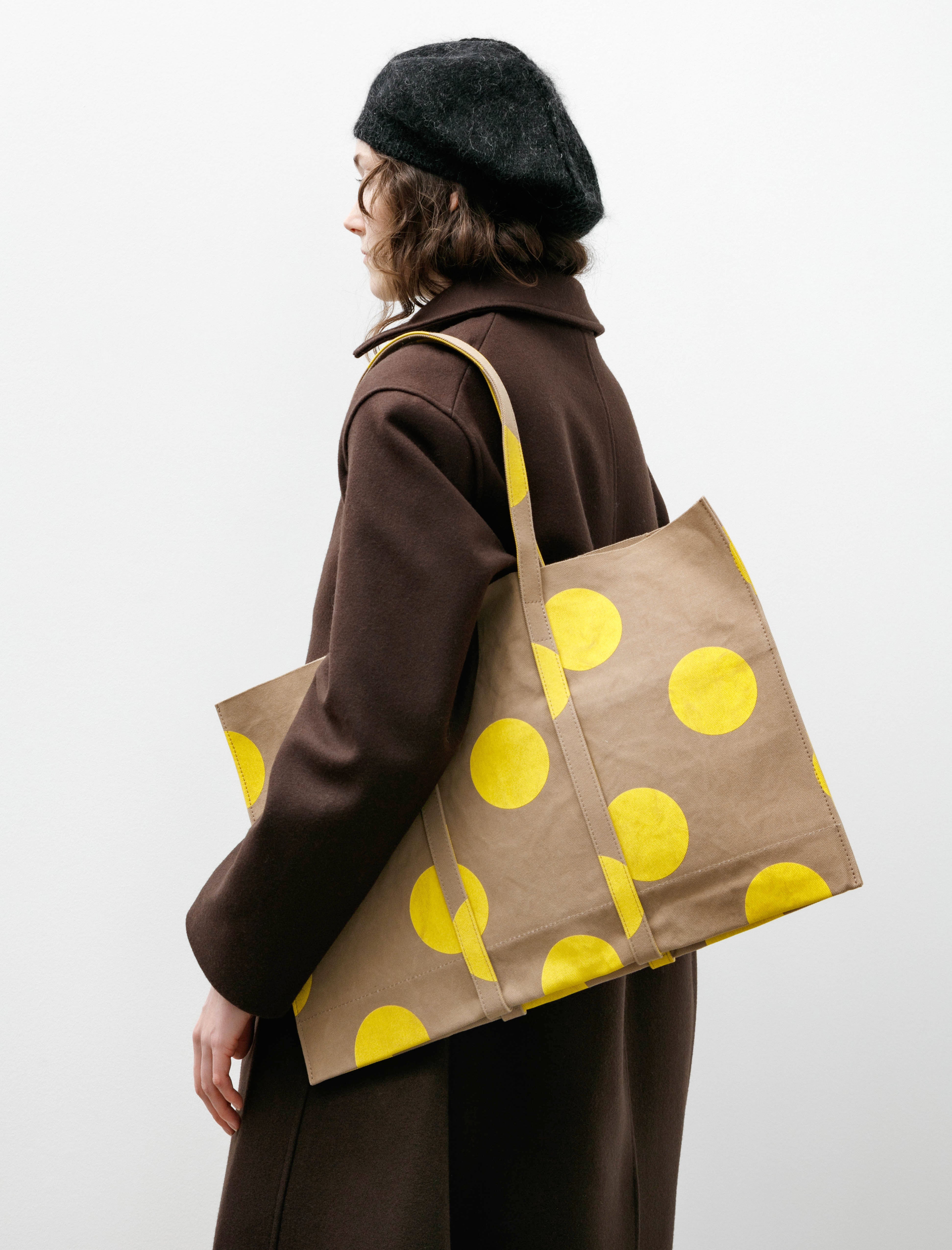 Amiacalva Washed Canvas Dot Tote Yellow Medium