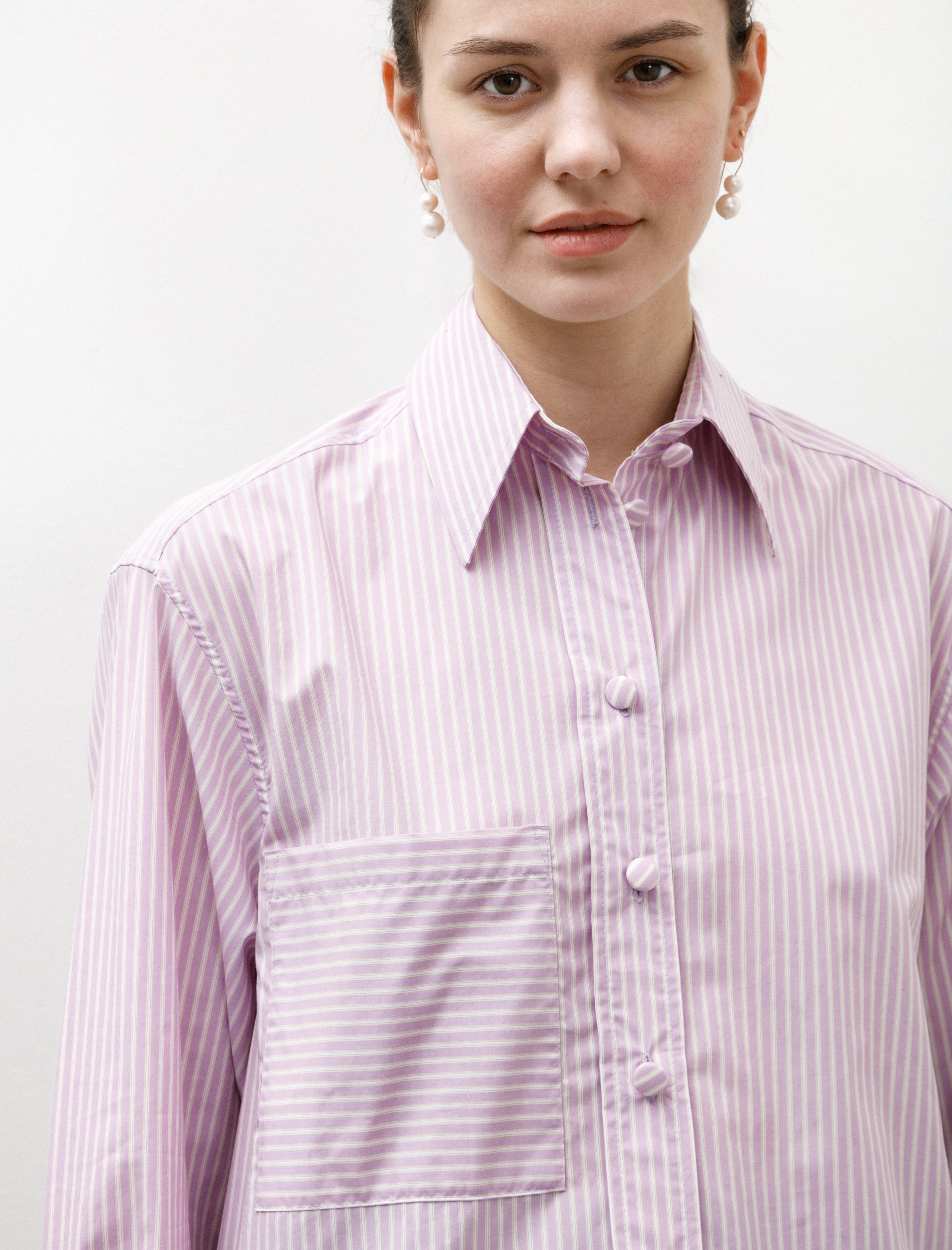 Cawley Japanese Cotton Stripe June Shirt Lilac Stripe
