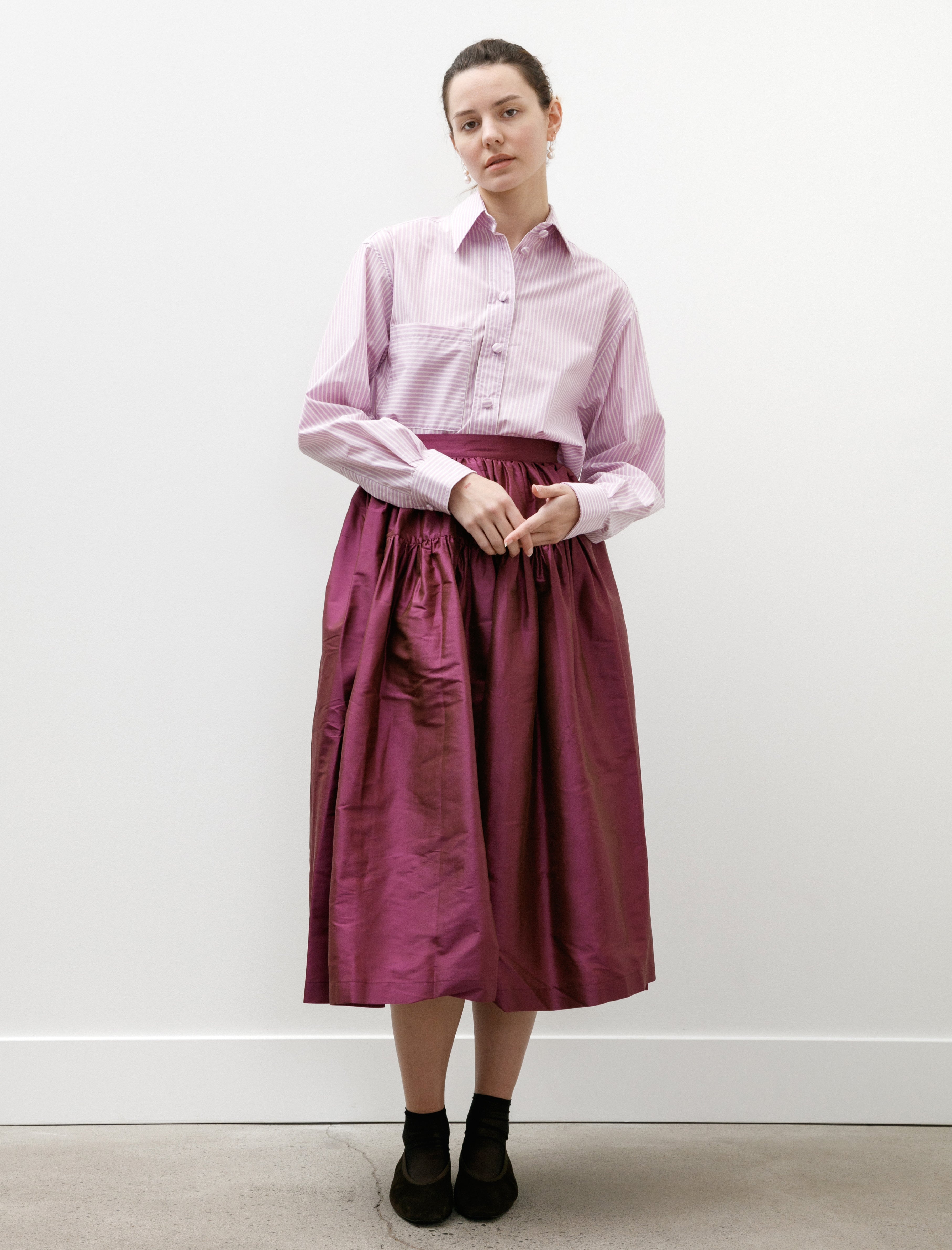 Cawley Silk Dupion Panel Skirt Plum