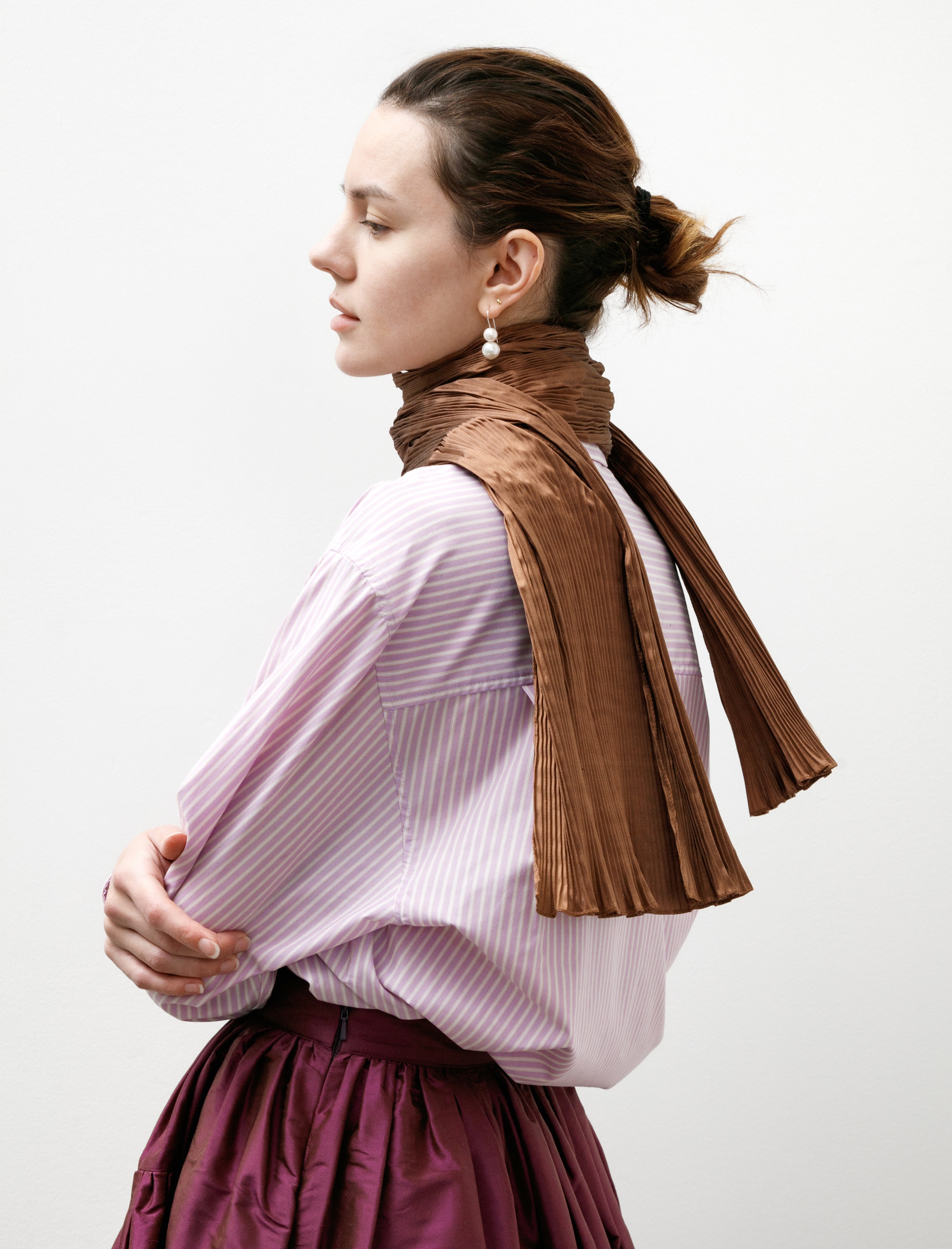 Cawley Silk Dupion Pleated Scarf Cinnamon