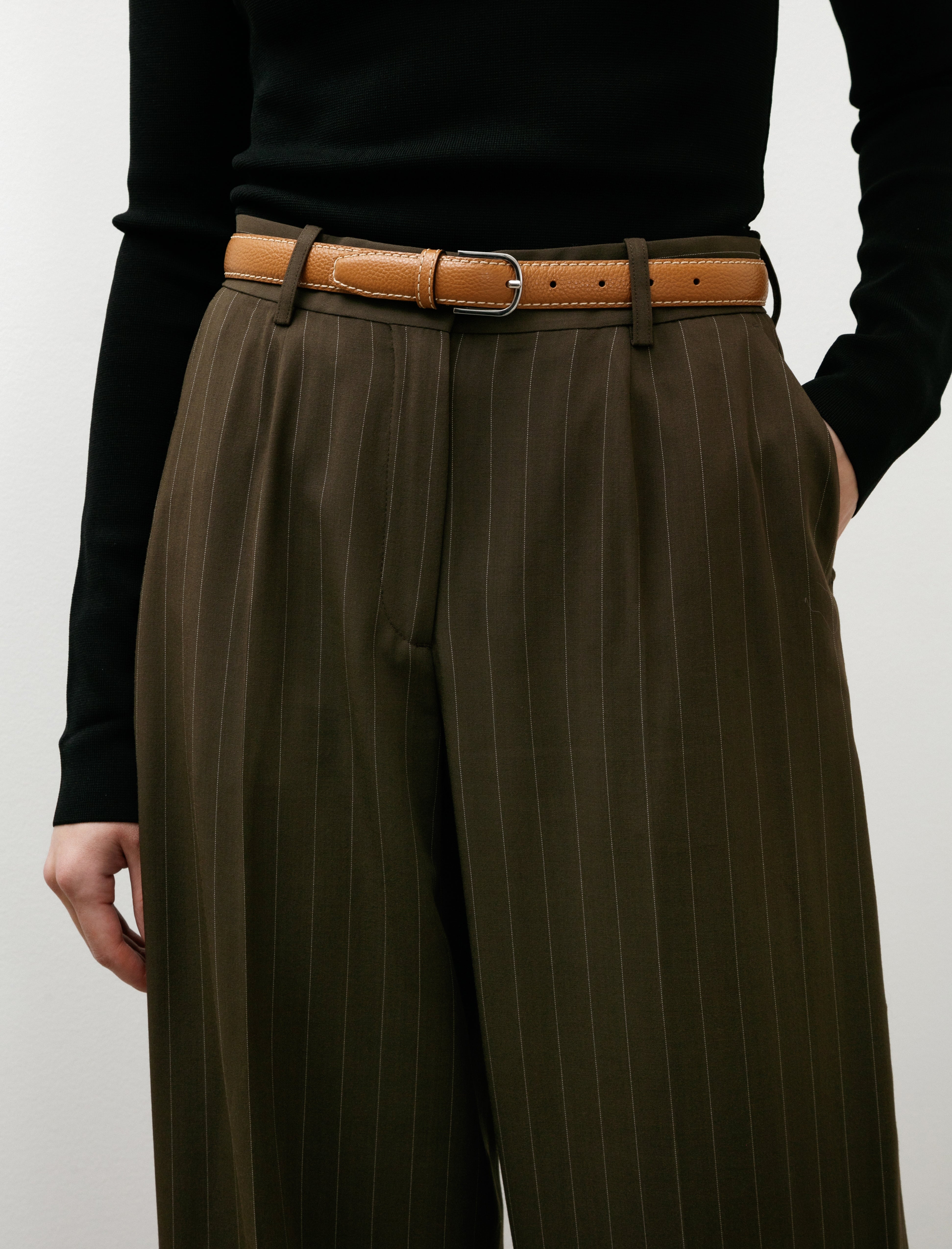 Totême Slim Grained Leather Trouser Belt Tan