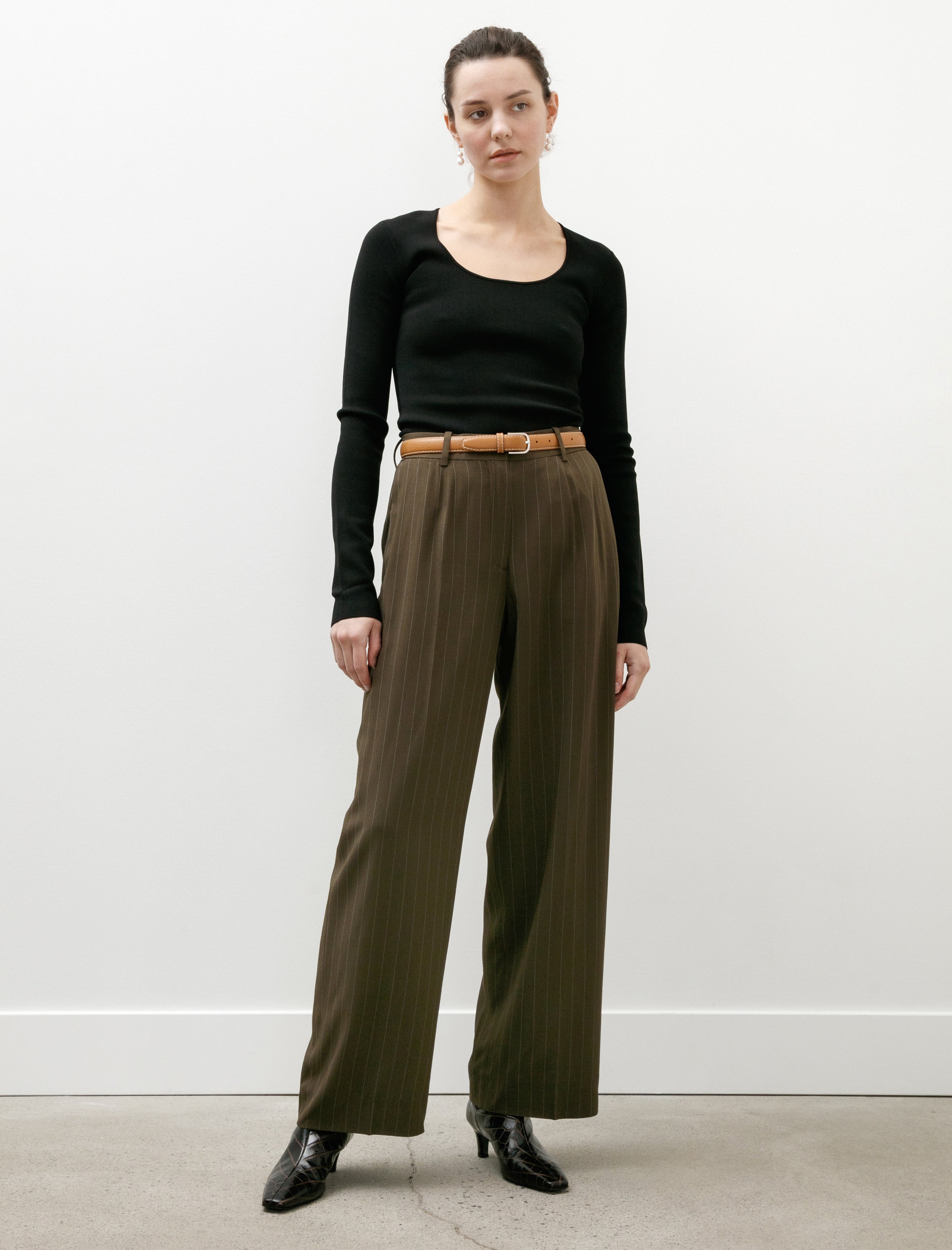 Totême Wide Pinstriped Trouser Pepper