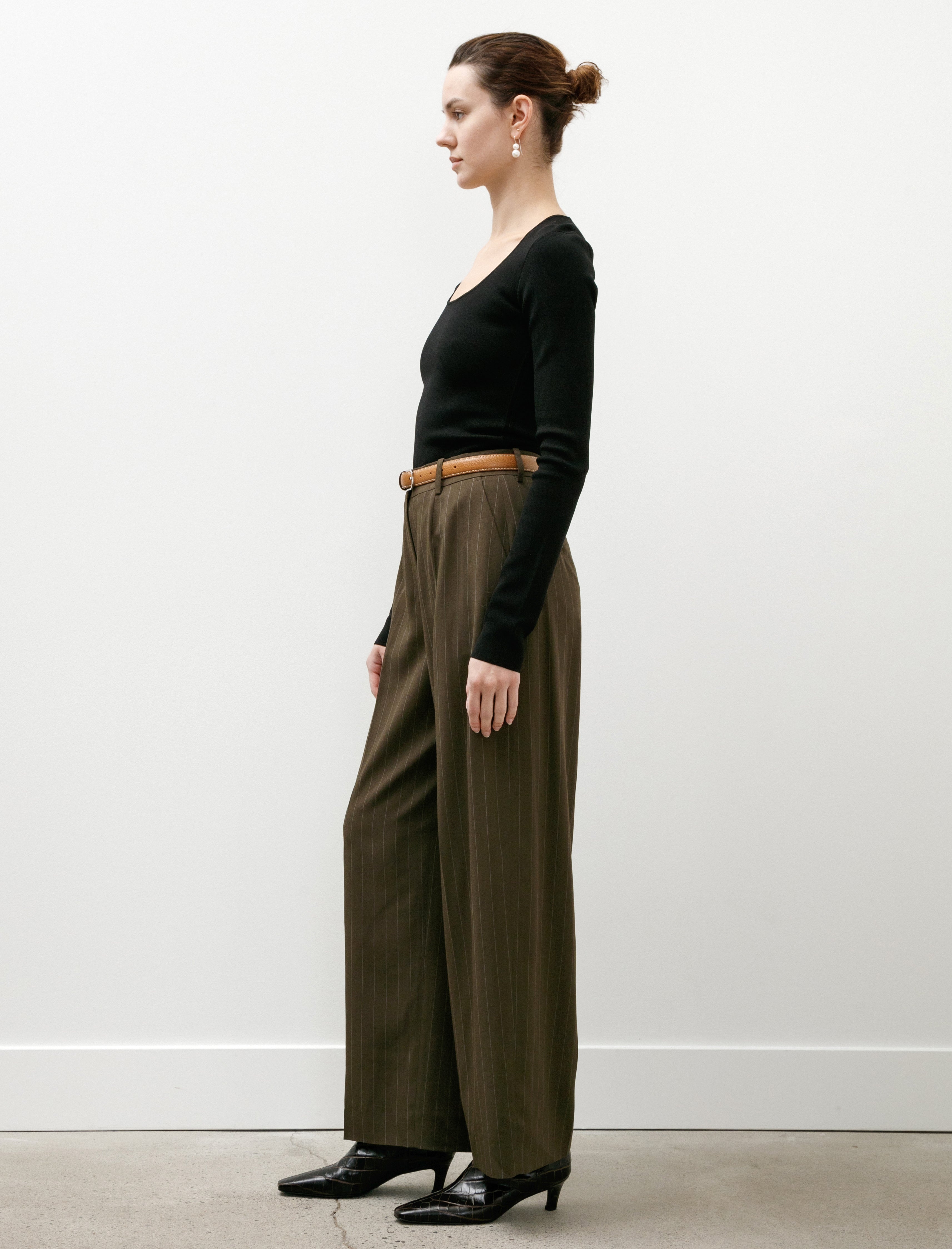 Totême Wide Pinstriped Trouser Pepper