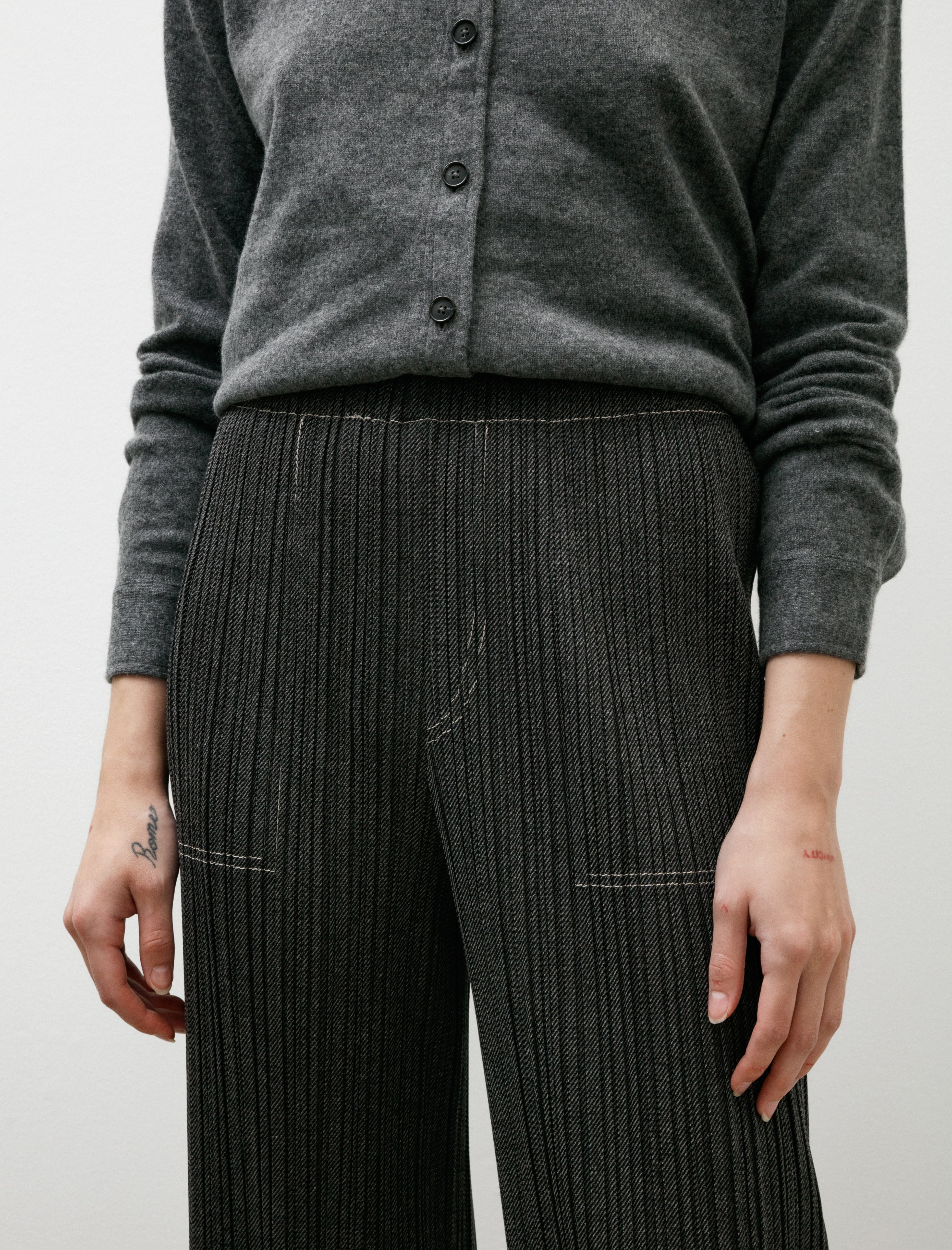 Pleats Please by Issey Miyake Cotton Denim Pants Black