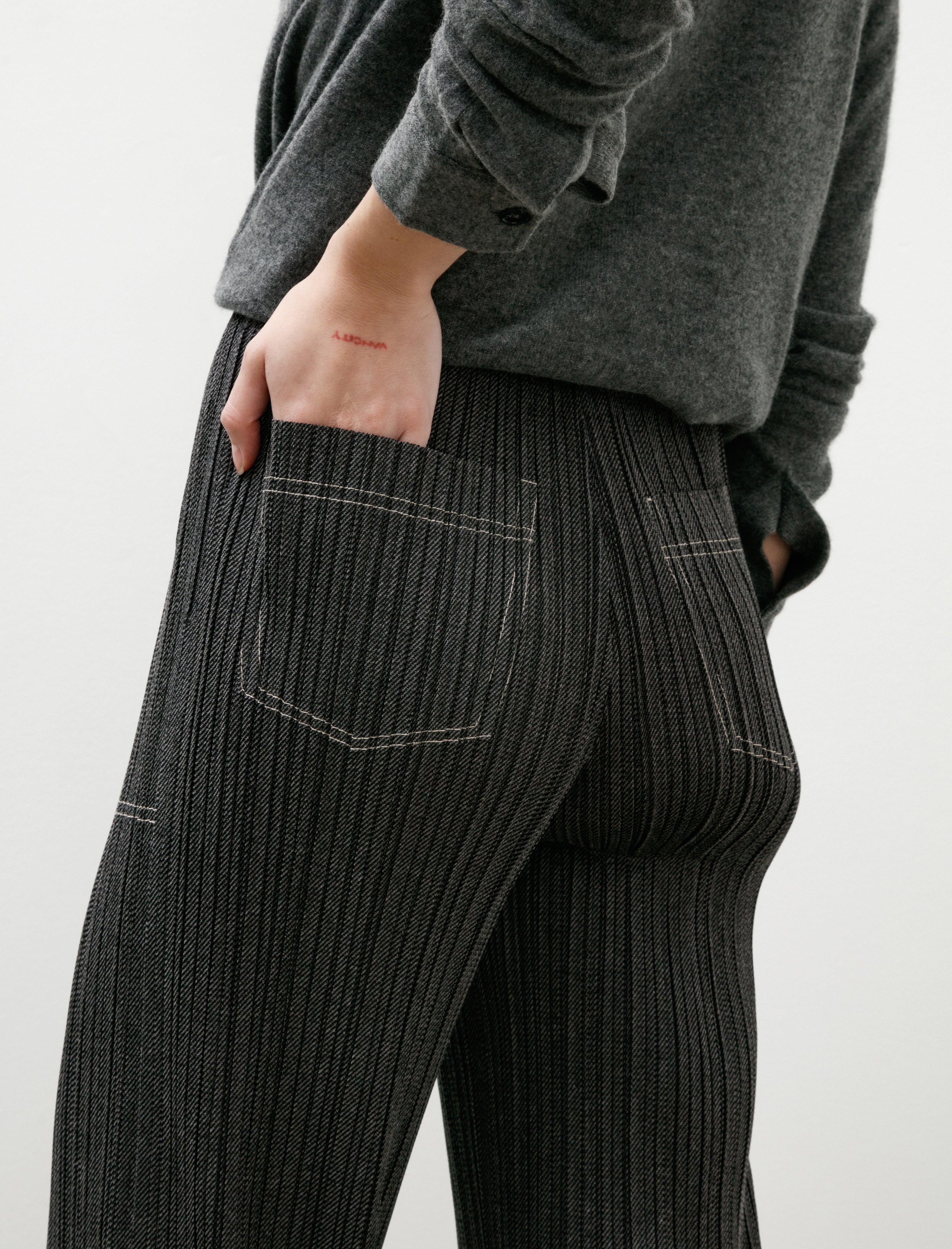 Pleats Please by Issey Miyake Cotton Denim Pants Black