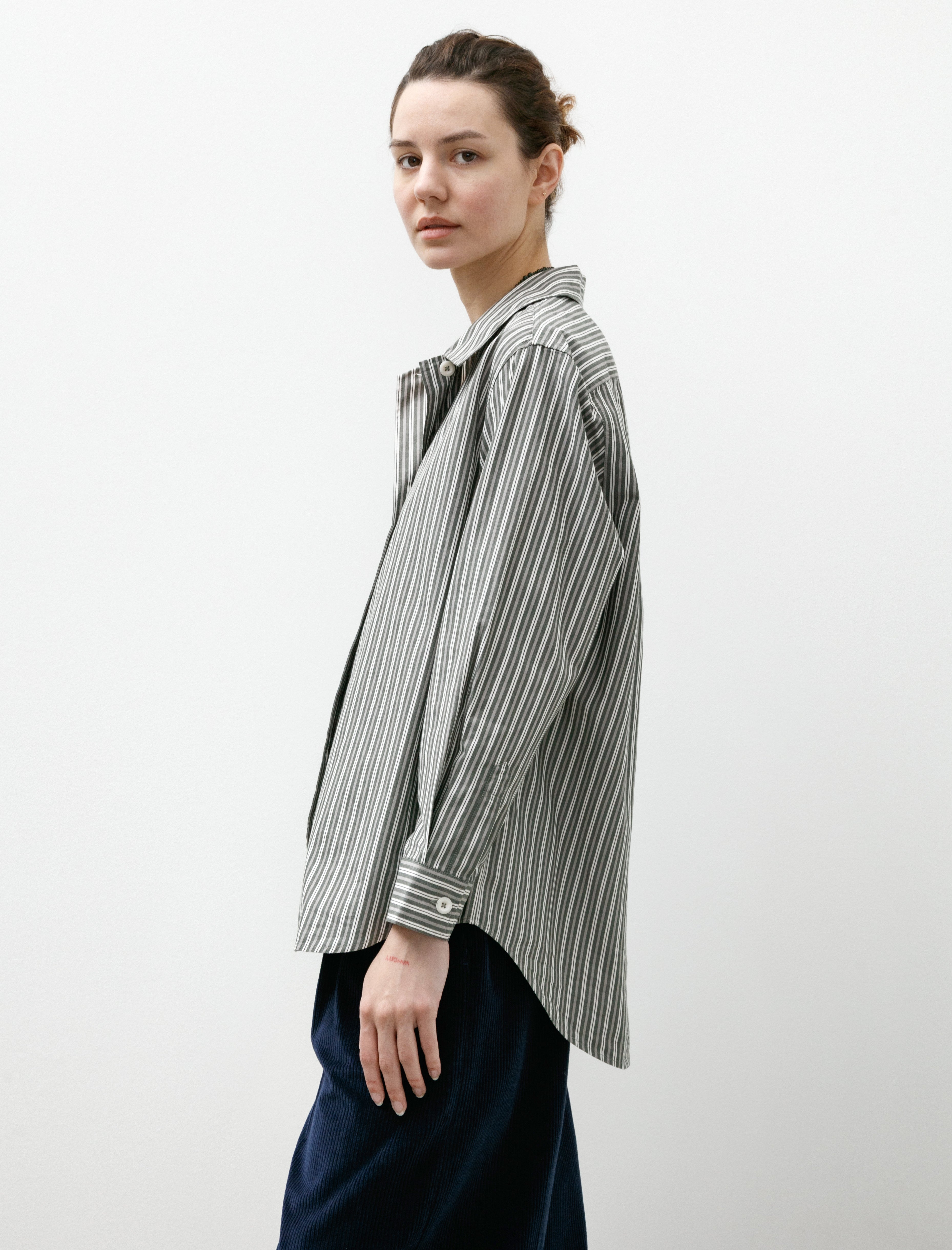 Margaret Howell MHL Longline Shirt Two Forest/Grey/Off White