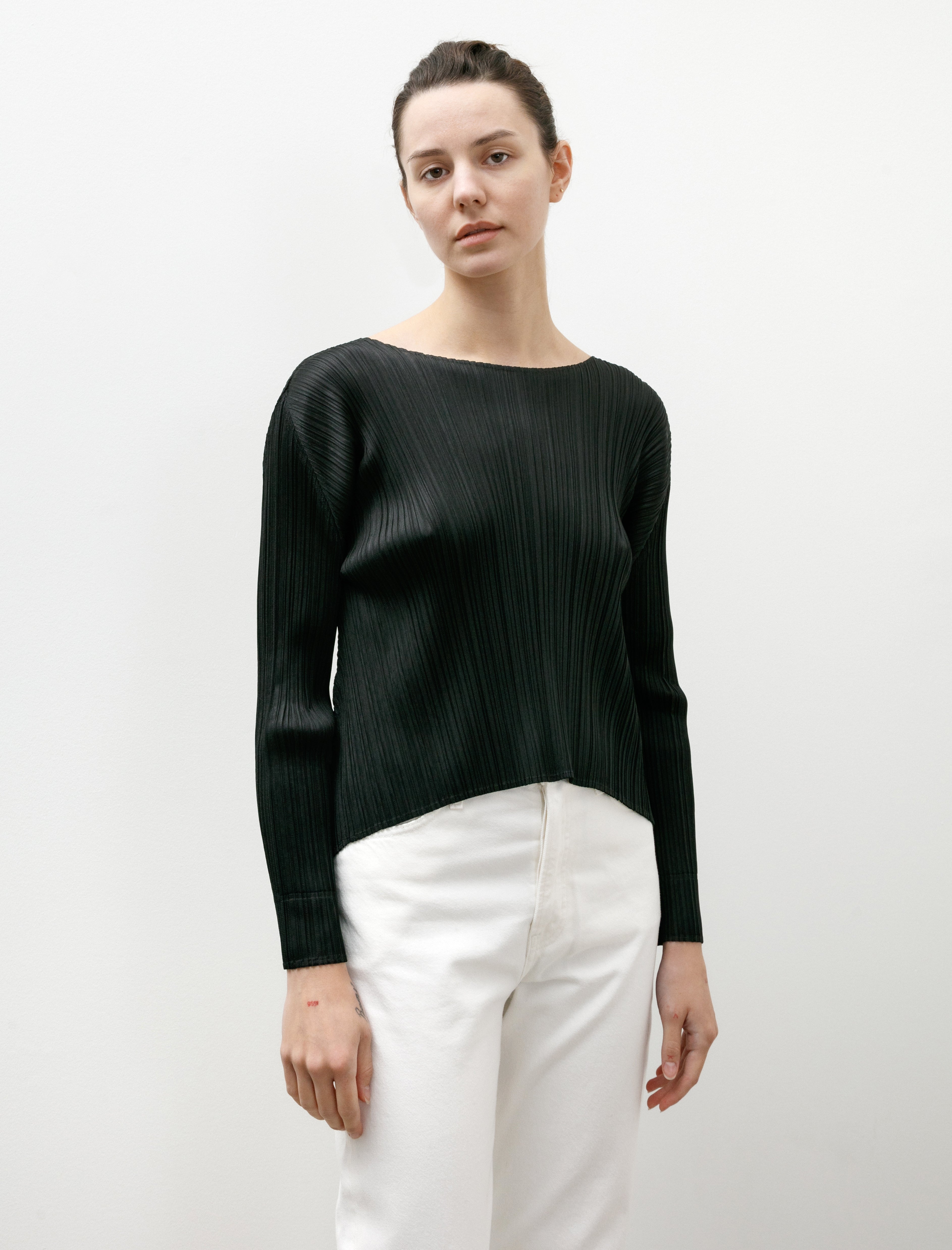 Pleats Please by Issey Miyake Monthly Colours Curved Hem Top Black