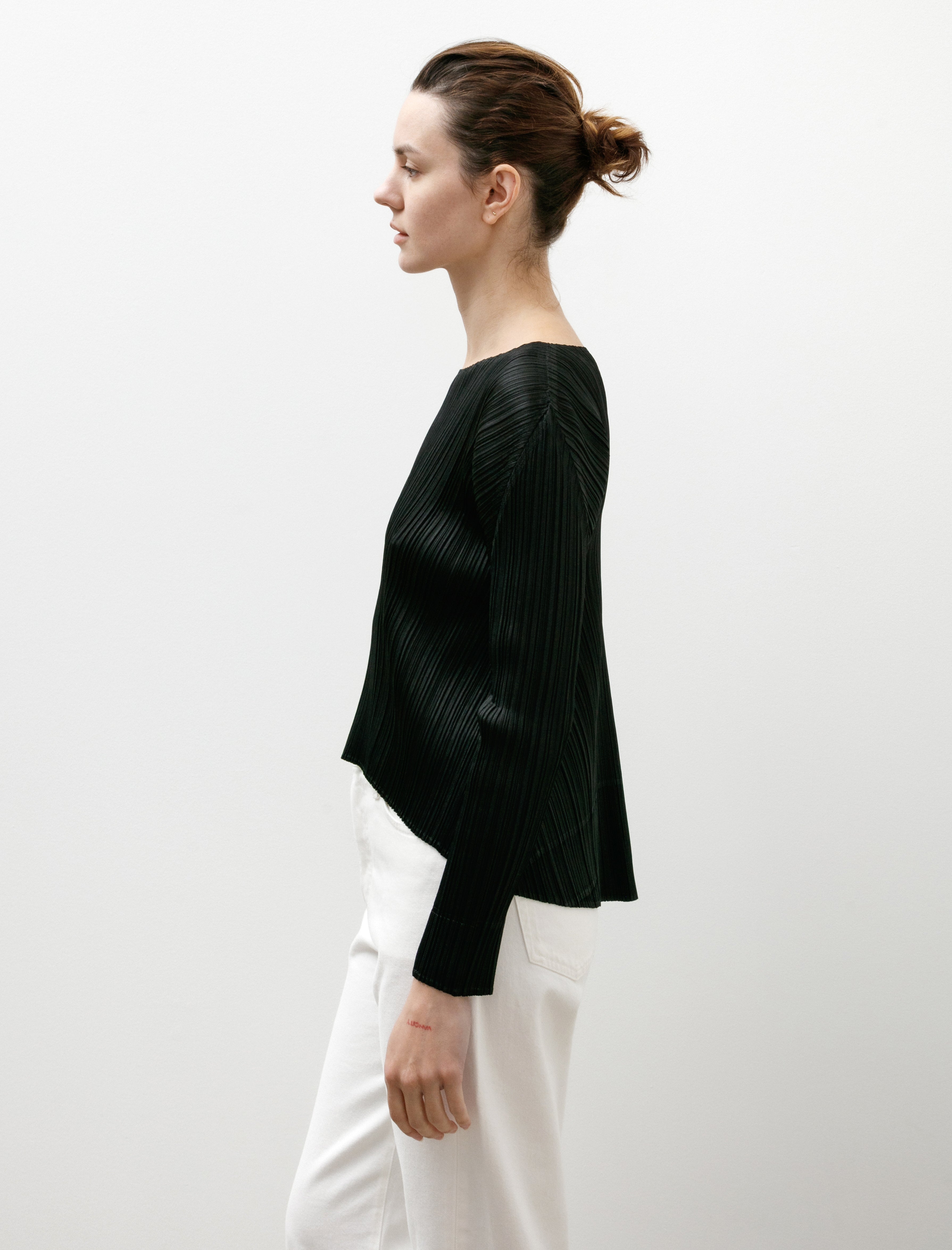 Pleats Please by Issey Miyake Monthly Colours Curved Hem Top Black